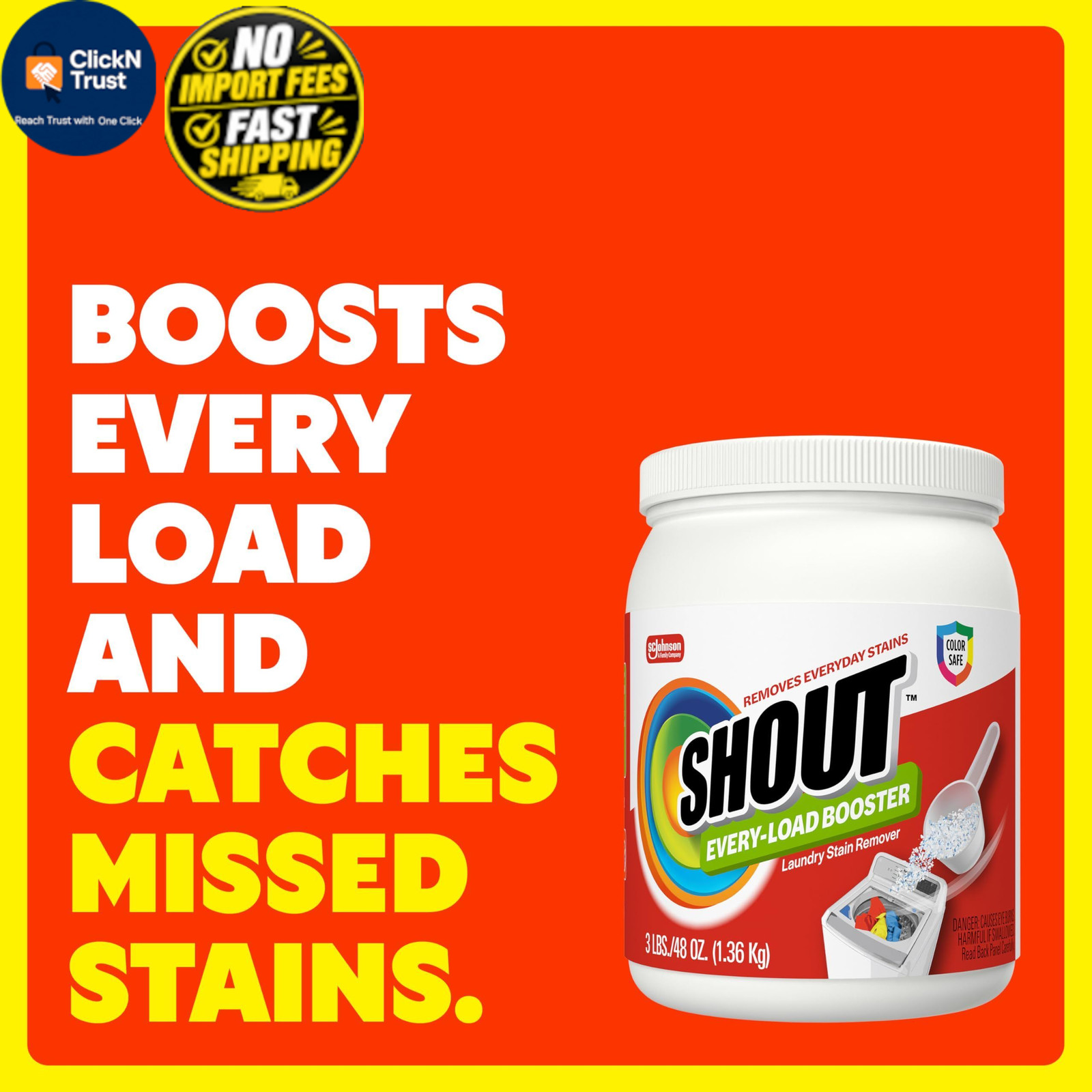 Shout In-Wash Every-Load Booster Laundry Stain 48 Ounce (Pack of 1), White