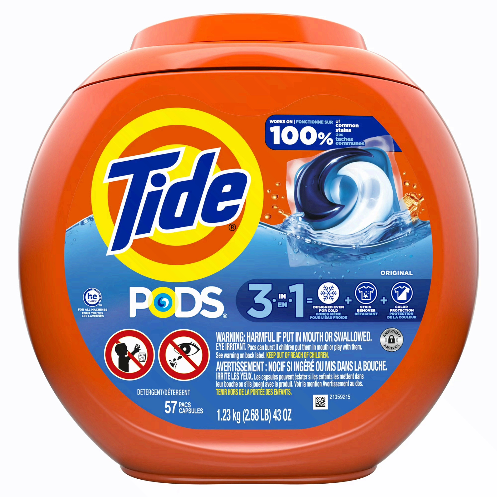 3 Pack Tide PODS Laundry Detergent Soap Pacs, Original Scent, 57 Count
