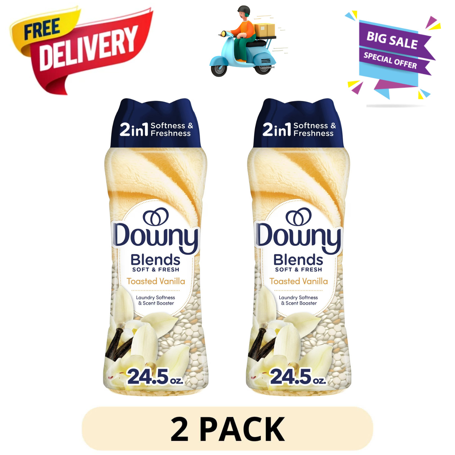 (2 Pack) Downy Blends Laundry Scent Booster Beads Toasted Vanilla Fresh 24.5 oz