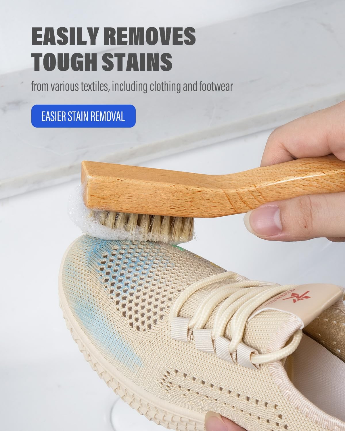 Natural Soft Boar Bristle Laundry Stain Brush Clothes Cleaning Scrub Brush