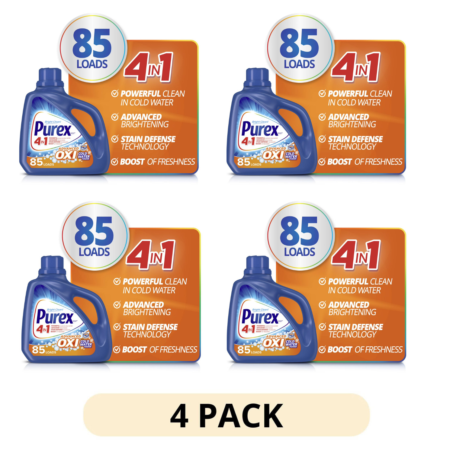 4 Pack Purex Advanced Oxi with Odor Fighter, 128 fl oz, 85 loads