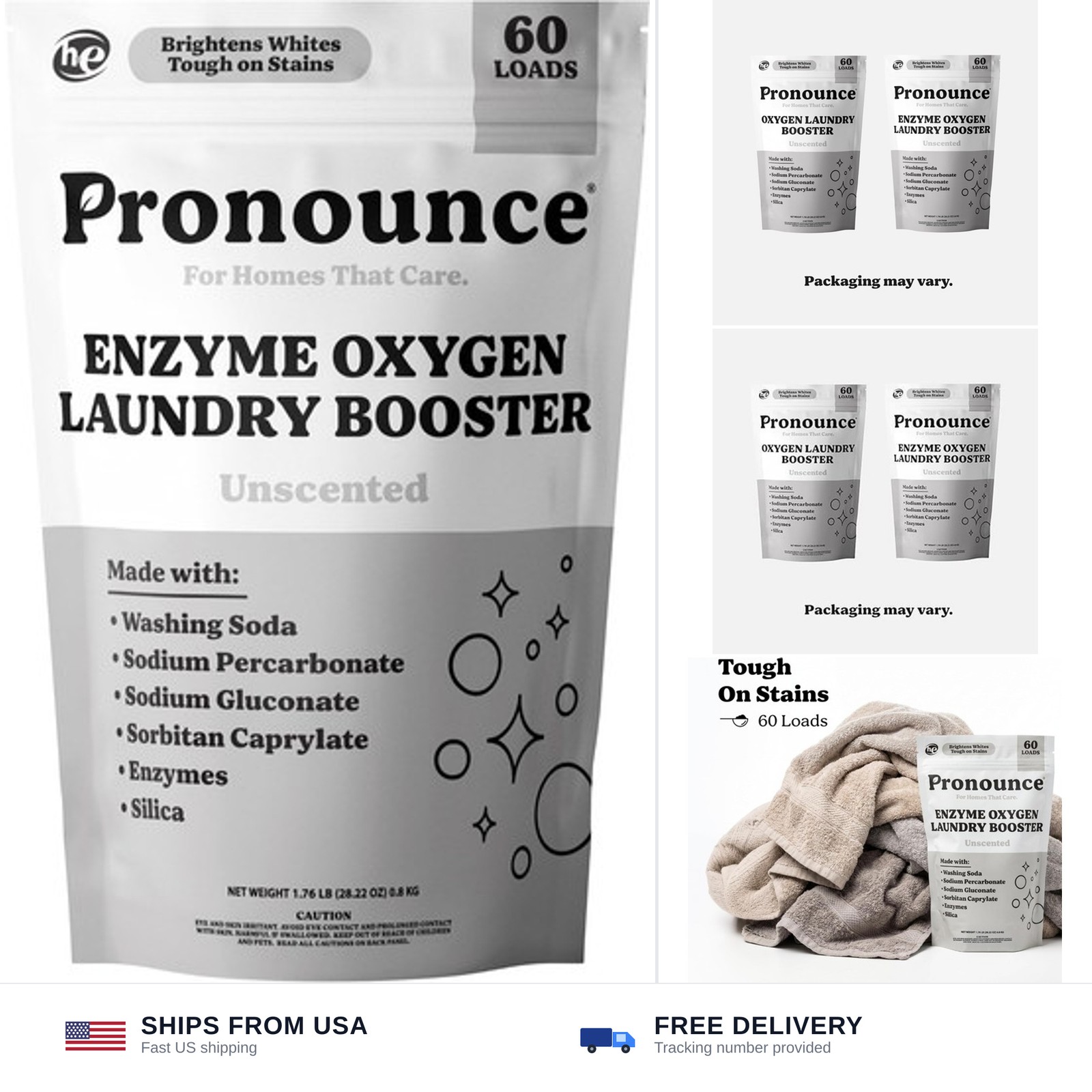 Pronounce Enzyme Oxygen Laundry Booster – Brightens White & Tough on Stains, …