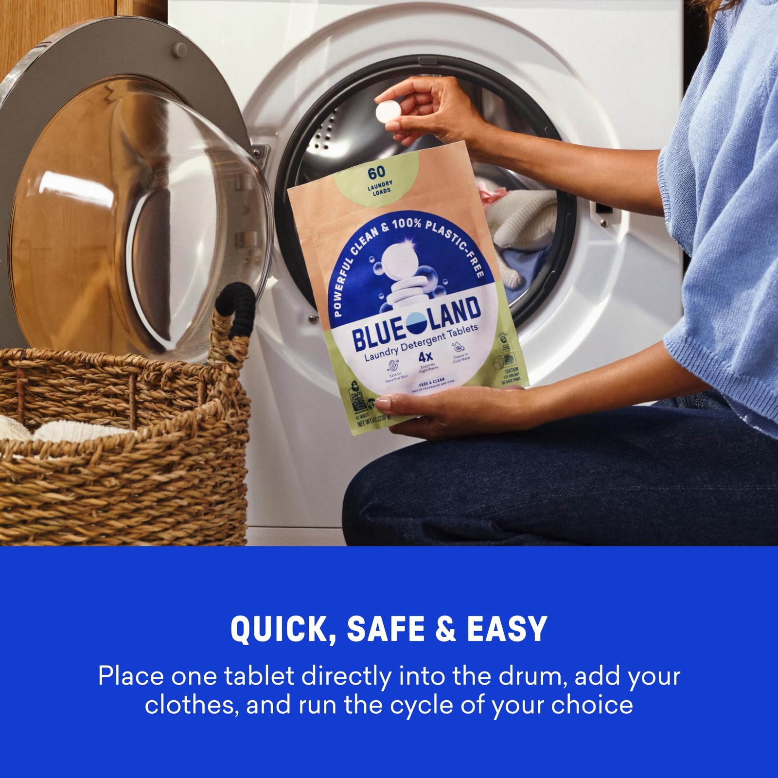BLUELAND Laundry Detergent Tablets, 60 Count, PlasticFree EcoFriendly Pods, S…