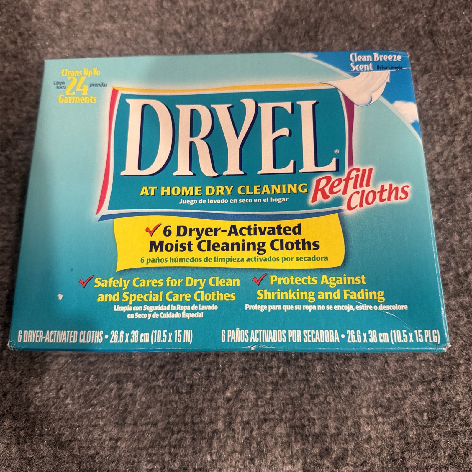 VTG DRYEL AT HOME DRY CLEANING REFILL 6 CLOTH CLEAN BREEZE SCENT NIB Discontinue