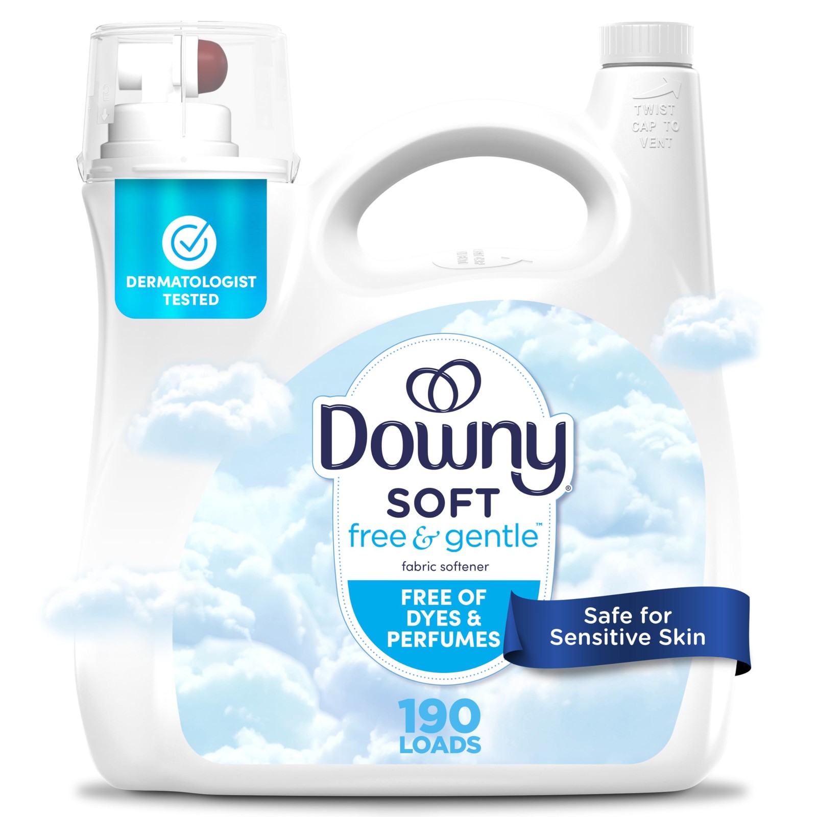 Free & Gentle Liquid Fabric Softener, 140 fl oz, 190 Loads, Hypoallergenic, S…
