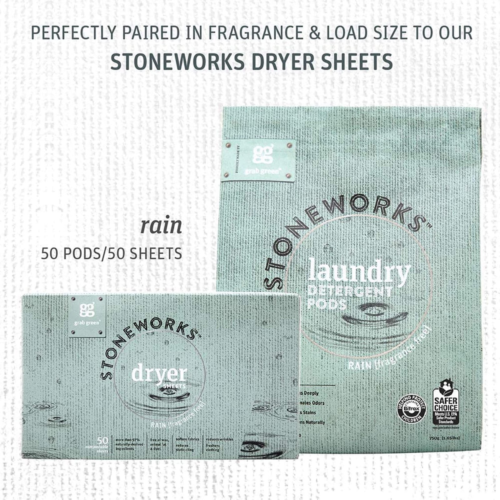 Stoneworks Laundry Detergent Pods 50 Count Fragrance Free Eco Friendly Formula