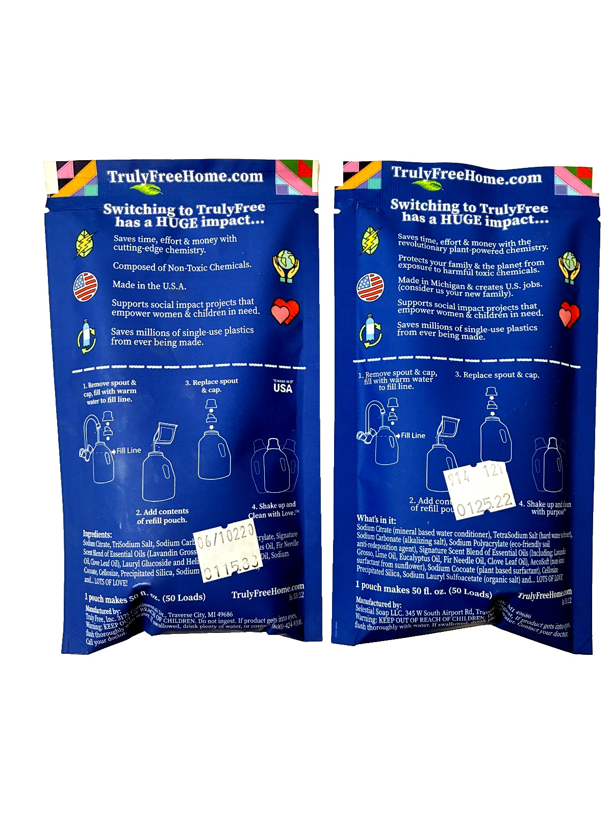 Truly Free Laundry Wash Refill Pouch Non-Toxic Signature Scent 50 Loads 2 Packs