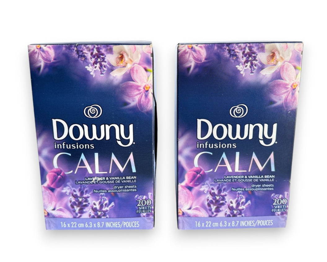 2 Downy Infusions CALM Dryer Sheets Lavender Vanilla Bean 200 Ct Each 400 Total