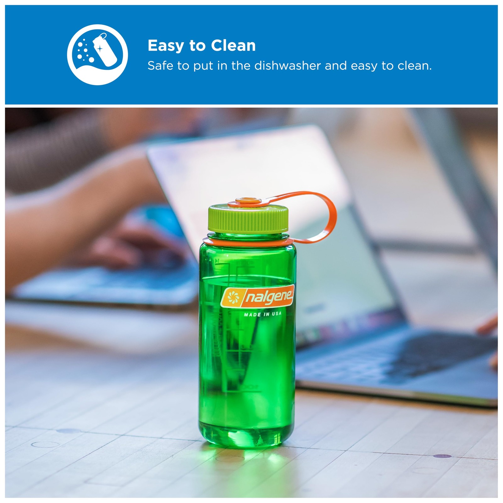 Nalgene 16 oz Wide Mouth Water Bottle | Slim Cup Holder 16 Ounces, Clear