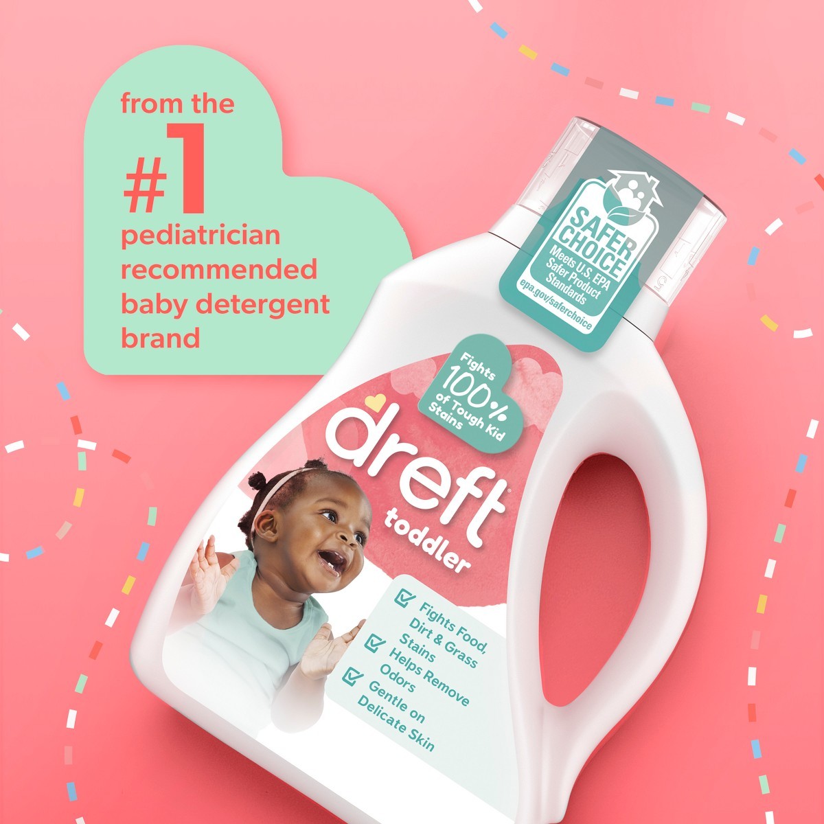 Dreft Toddler Laundry Detergent Liquid, Fights Stains, 64 Loads – 84 fl oz