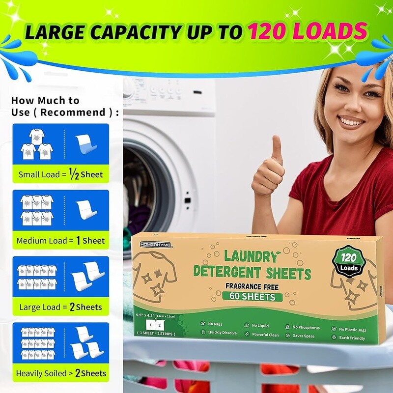 Eco Friendly Laundry Detergent Strips Unscented 120 Loads Travel Plastic Free US