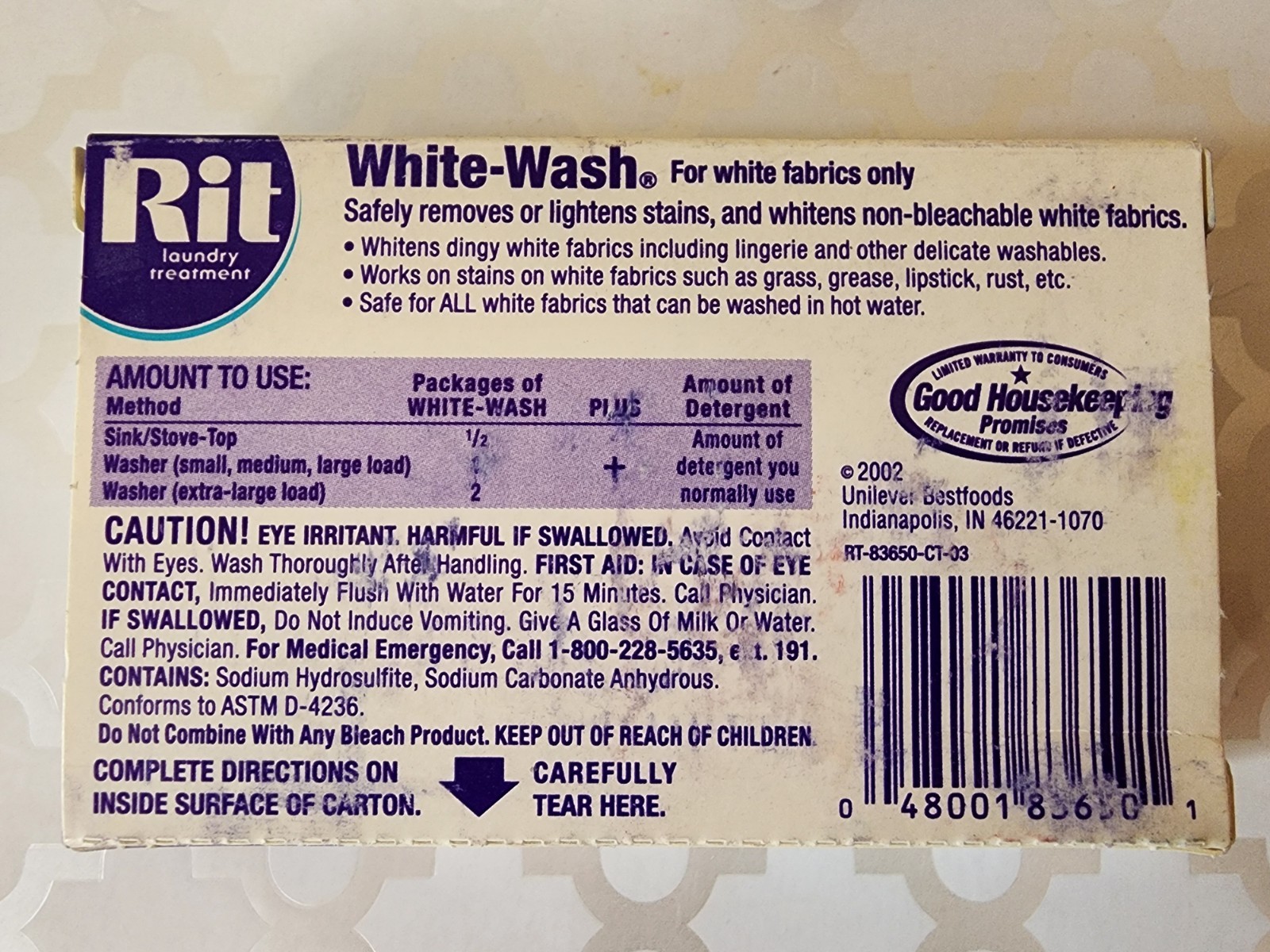 Vtg Rit White-Wash Laundry Treatment Stain Remover & Whitener For Non-Bleachable