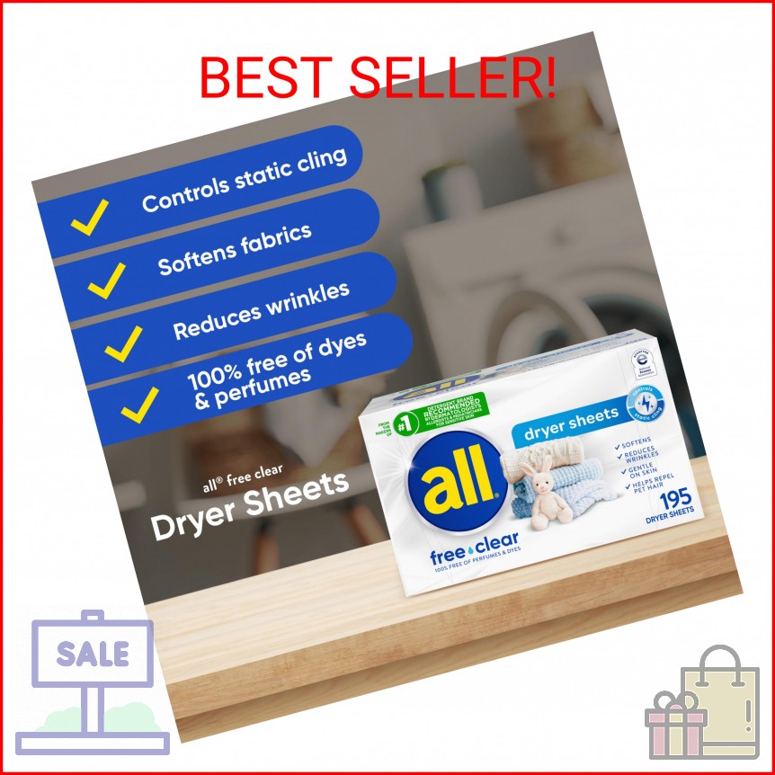 all free clear Fabric Softener Dryer Sheets for Sensitive Skin, 195 Count, Hypoa
