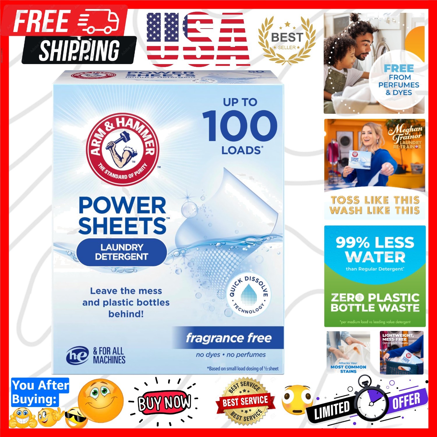 Lightweight Power Sheets: Fragrance & Dye Free Laundry Detergent, 50 Sheets