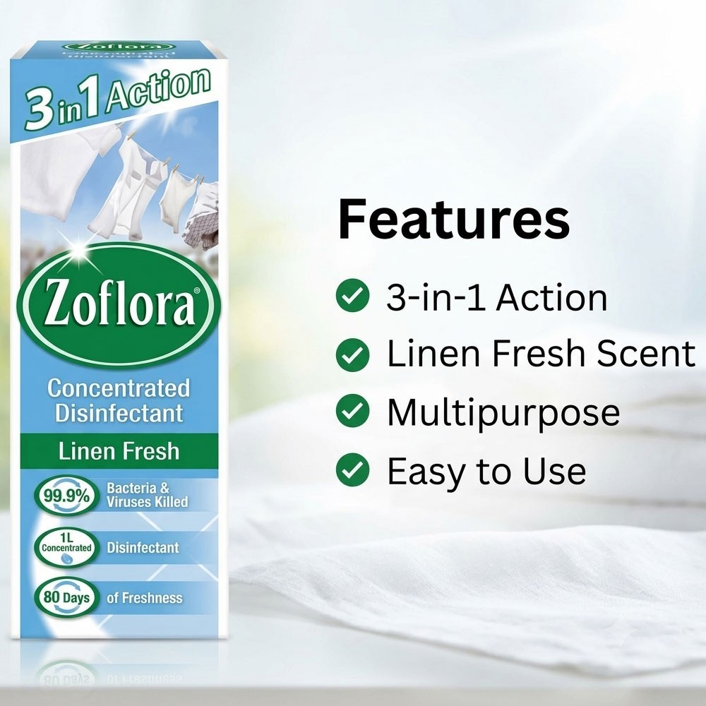 ZOF-LOR@ – 3 in 1 Action Concentrated Disinfectant Linen Fresh 500ml-PACK OF 4