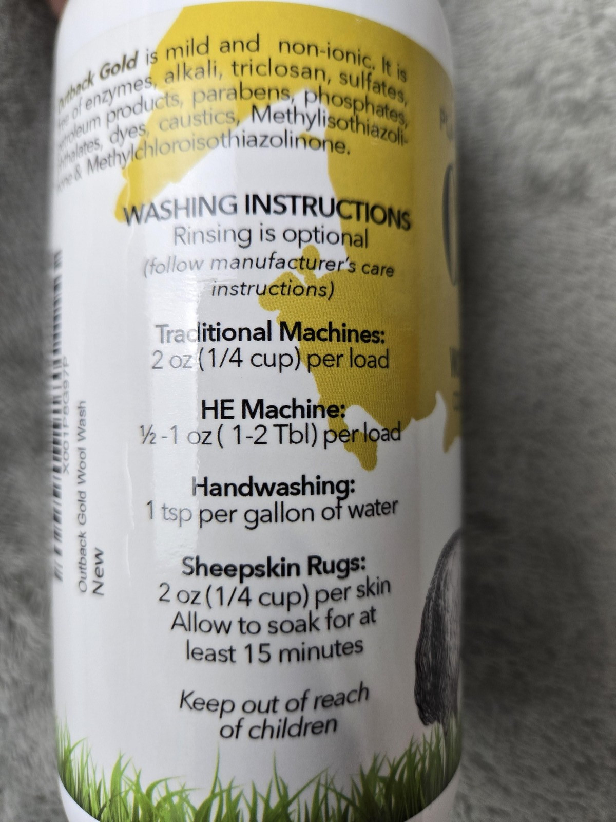 Outback Gold Wool Wash Liquid 16 FL OZ (472 ML) White Plant-Based Handwash New