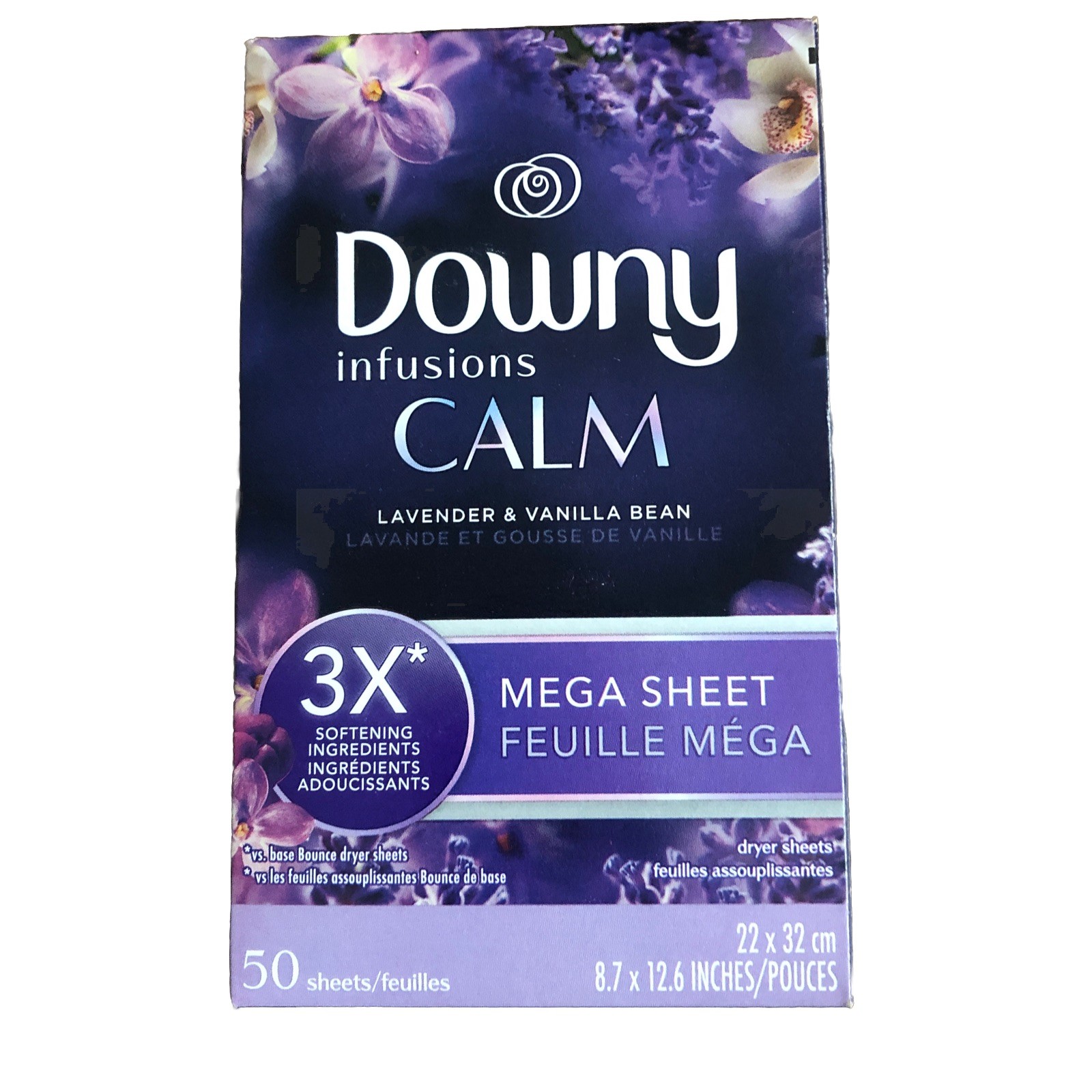 Downy Infusions CALM Clothes MEGA Dryer Sheets LAVENDER & VANILLA BEAN 50
