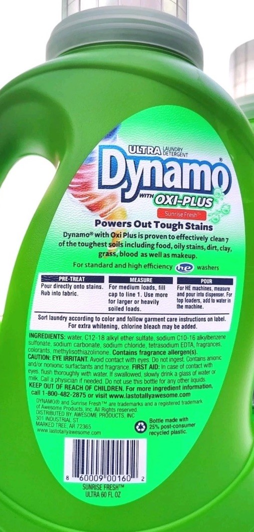 Dynamo with Oxi-Plus Ultra 60 Oz Laundry Detergent Sunrise Fresh 40 Loads 2 Pack