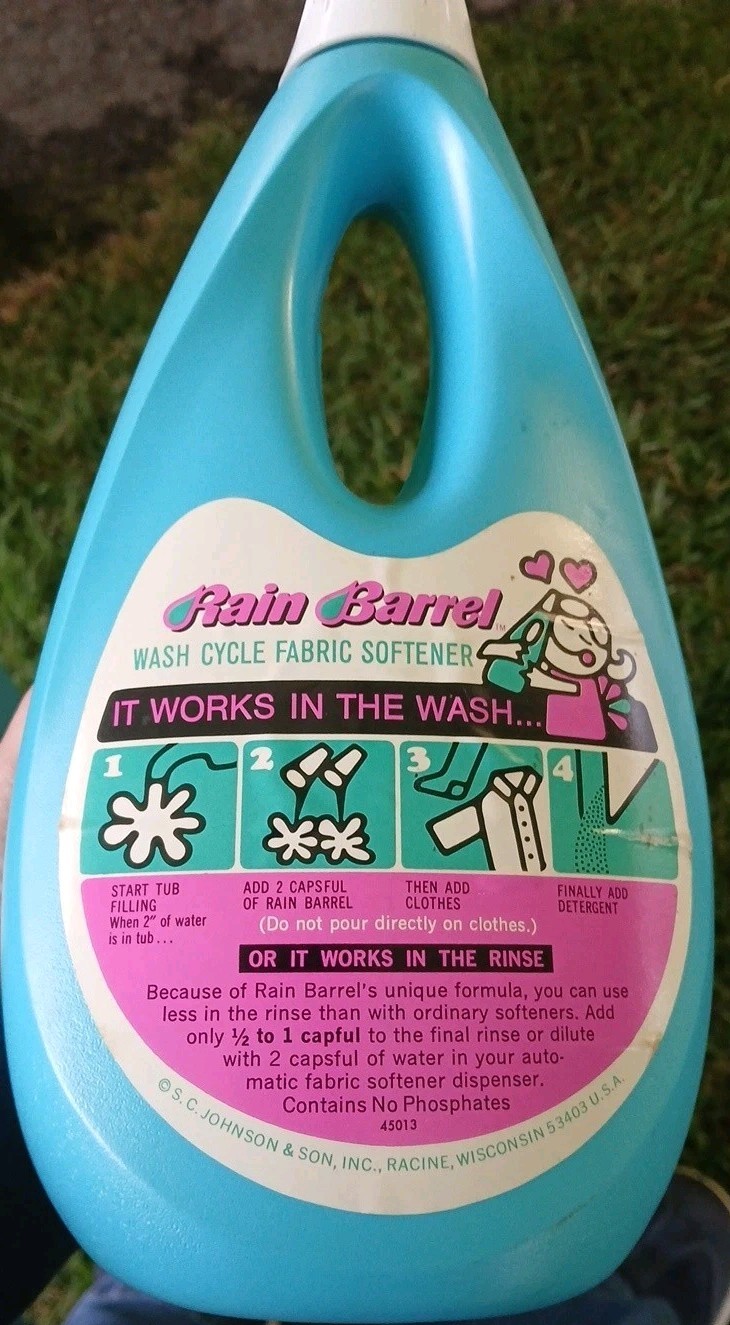 Vtg Johnson Rain Barrel Fabric Softener 48 FL OZ Laundry Full 70’s Movie Prop