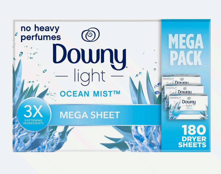 Downy Fabric Softener Dryer Sheets Ocean Mist 180 Count Dryer Sheets for Soft