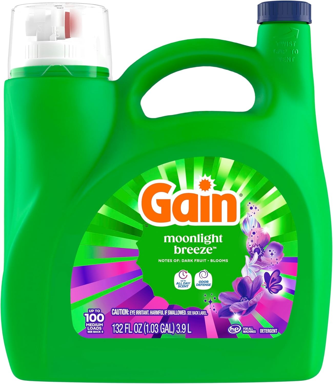 Odor Defense Liquid Laundry Detergent, Moonlight Breeze, 132 Fl Oz, 100 Loads