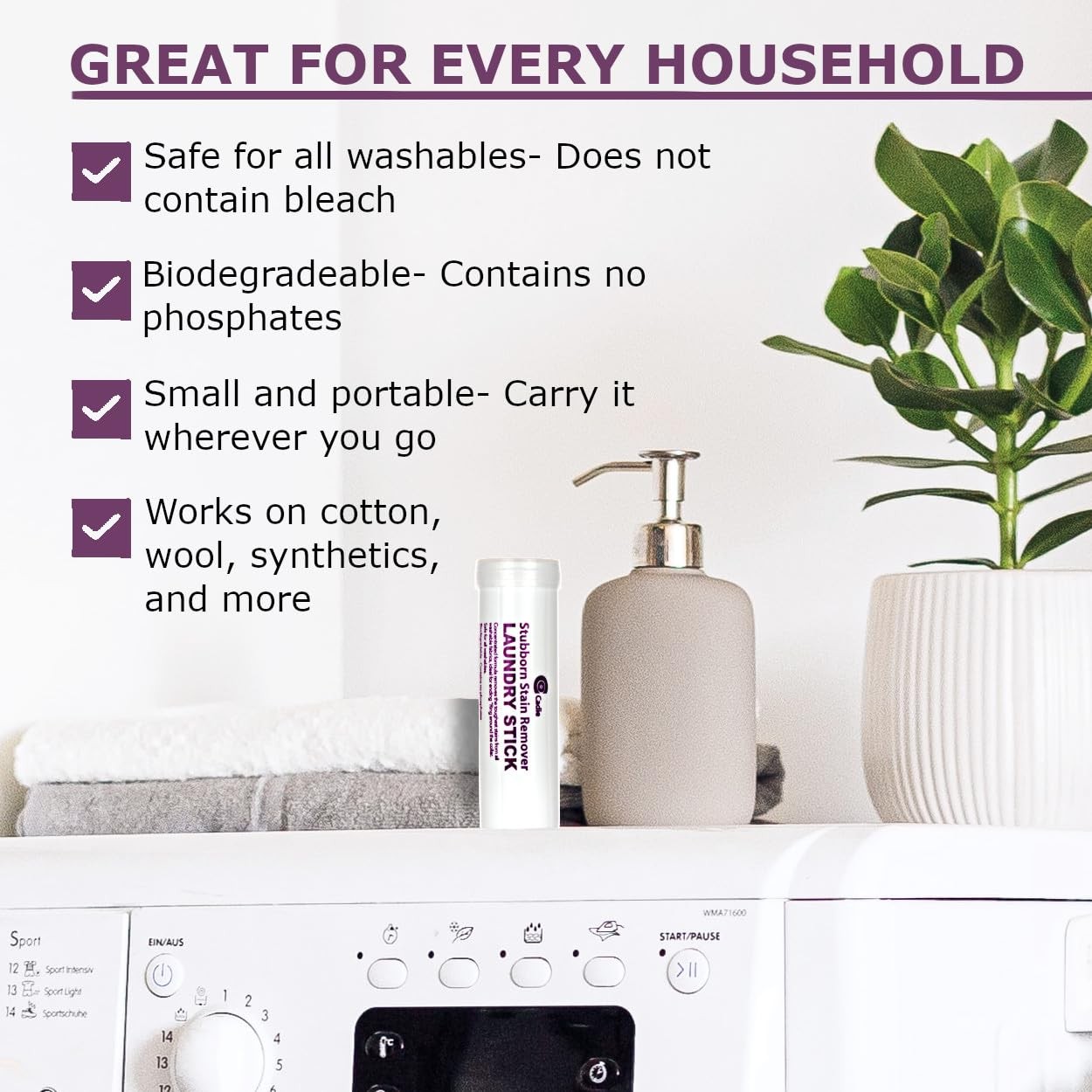 Cadie Laundry Stain Remover Stick – Pre Wash Spot 1 Count (Pack of 3), Clear