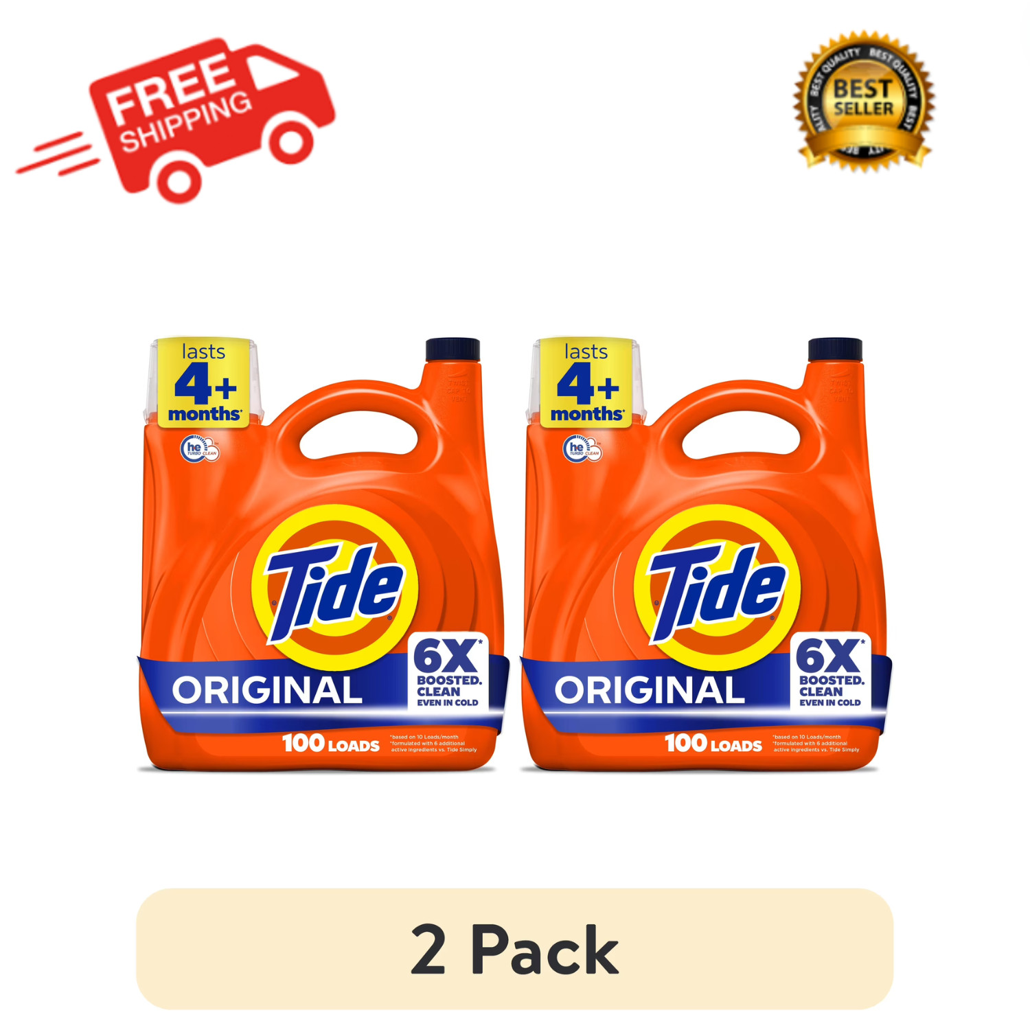 Tide Liquid Laundry Detergent Original 125 fl oz 100 Loads 2 Pack HE 6X Clean