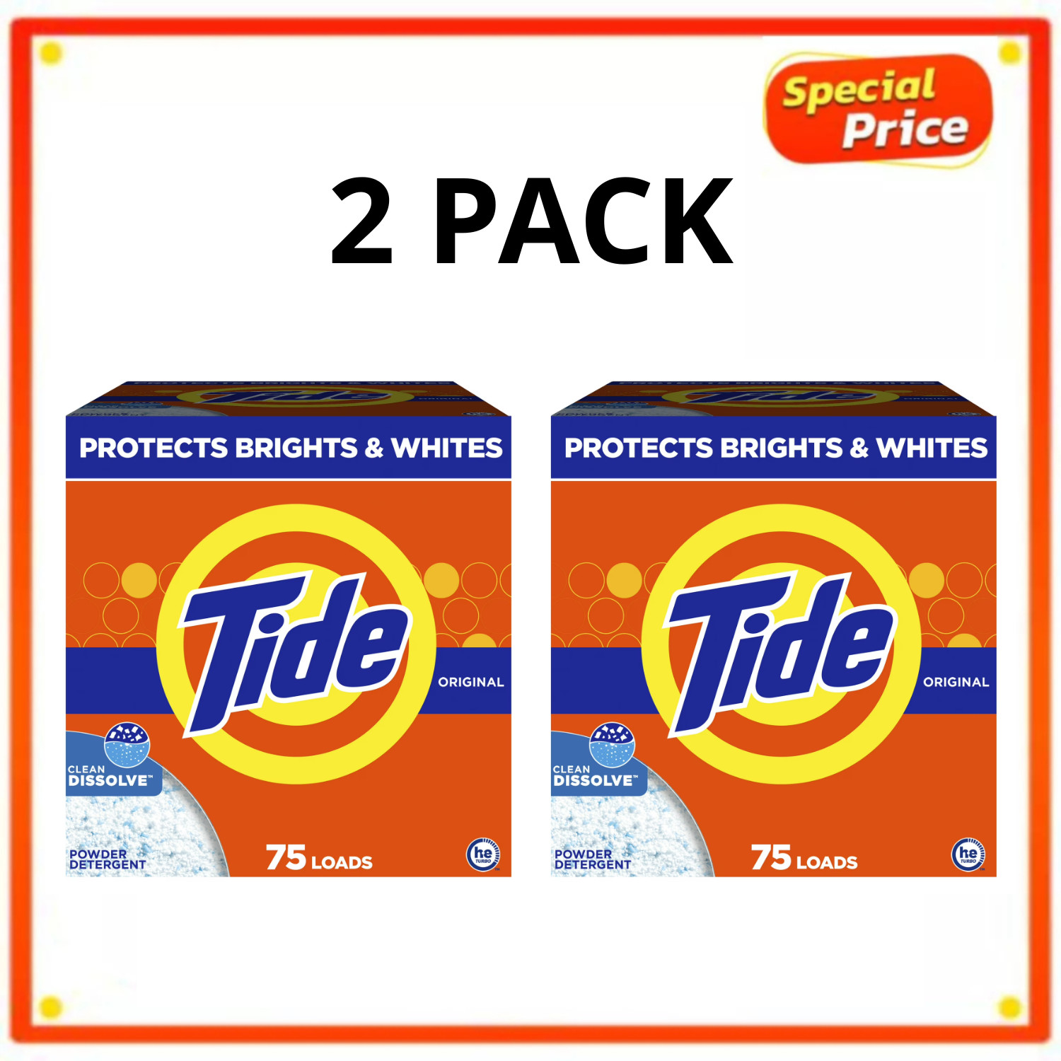 Tide Powder Laundry Detergent, Original Scent, 85 oz, 75 Loads, 2 Pack