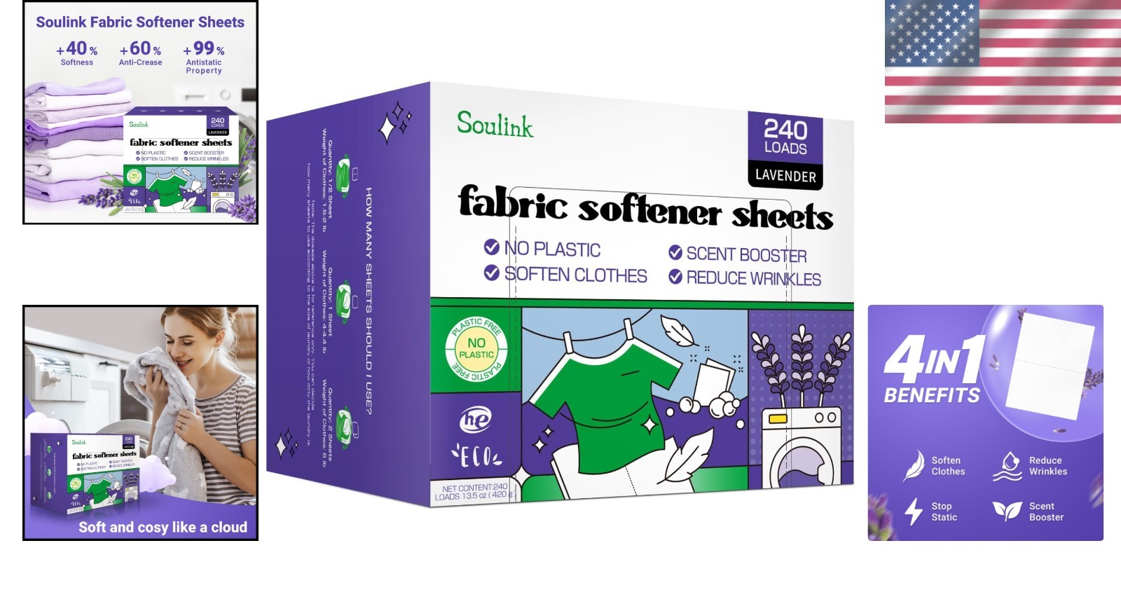 Travel-Friendly Lavender Fabric Softener Sheets – 240 Loads, Safe and Effective