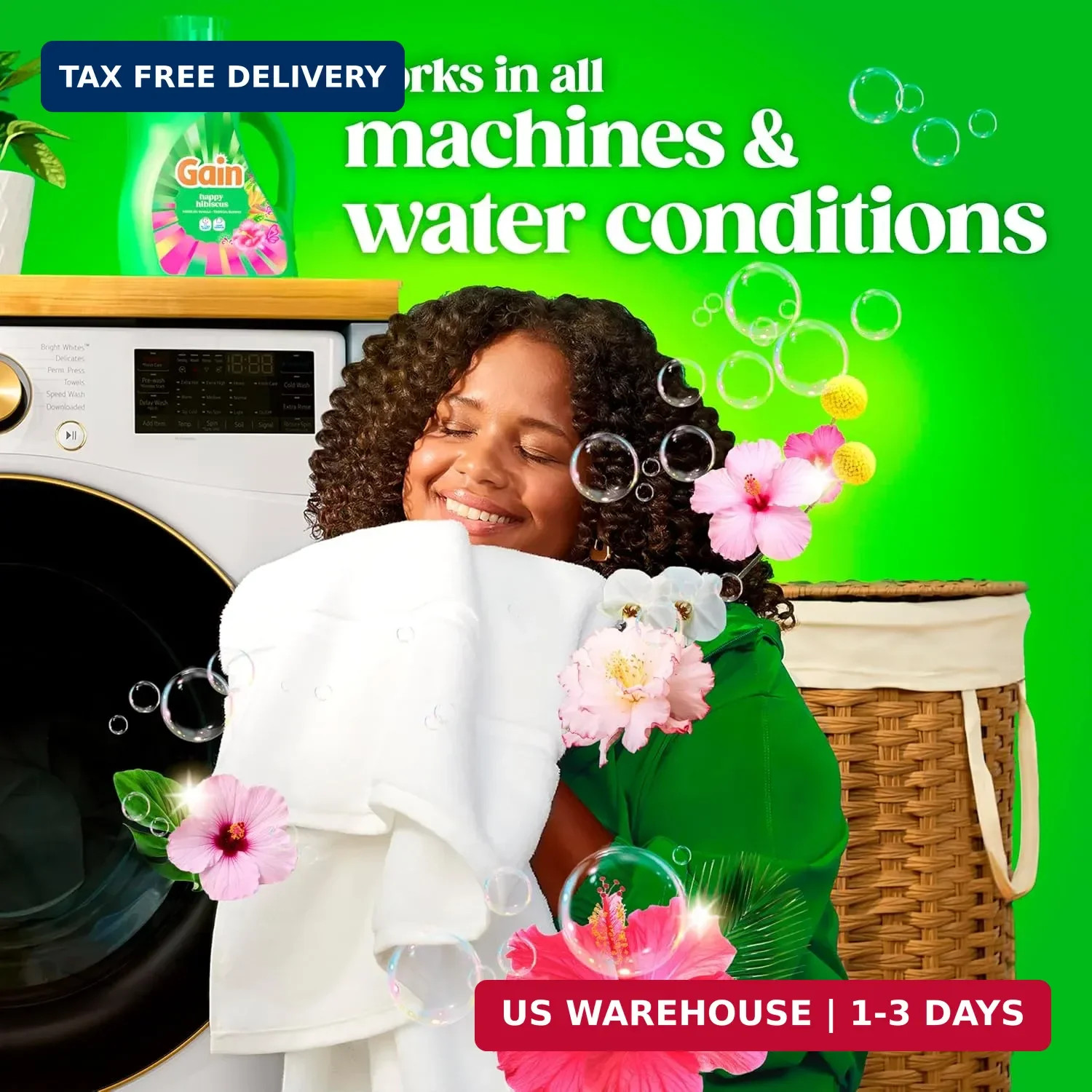 Gain Liquid Laundry Detergent, With Odor Defense, Happy Hibiscus Scent, Laundry