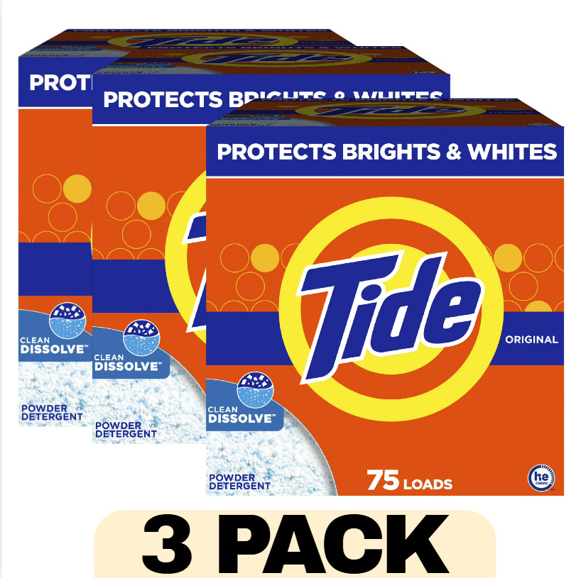 x3 Tide Original Scent Powder Laundry Detergent 85 oz 75 Loads Regular Box