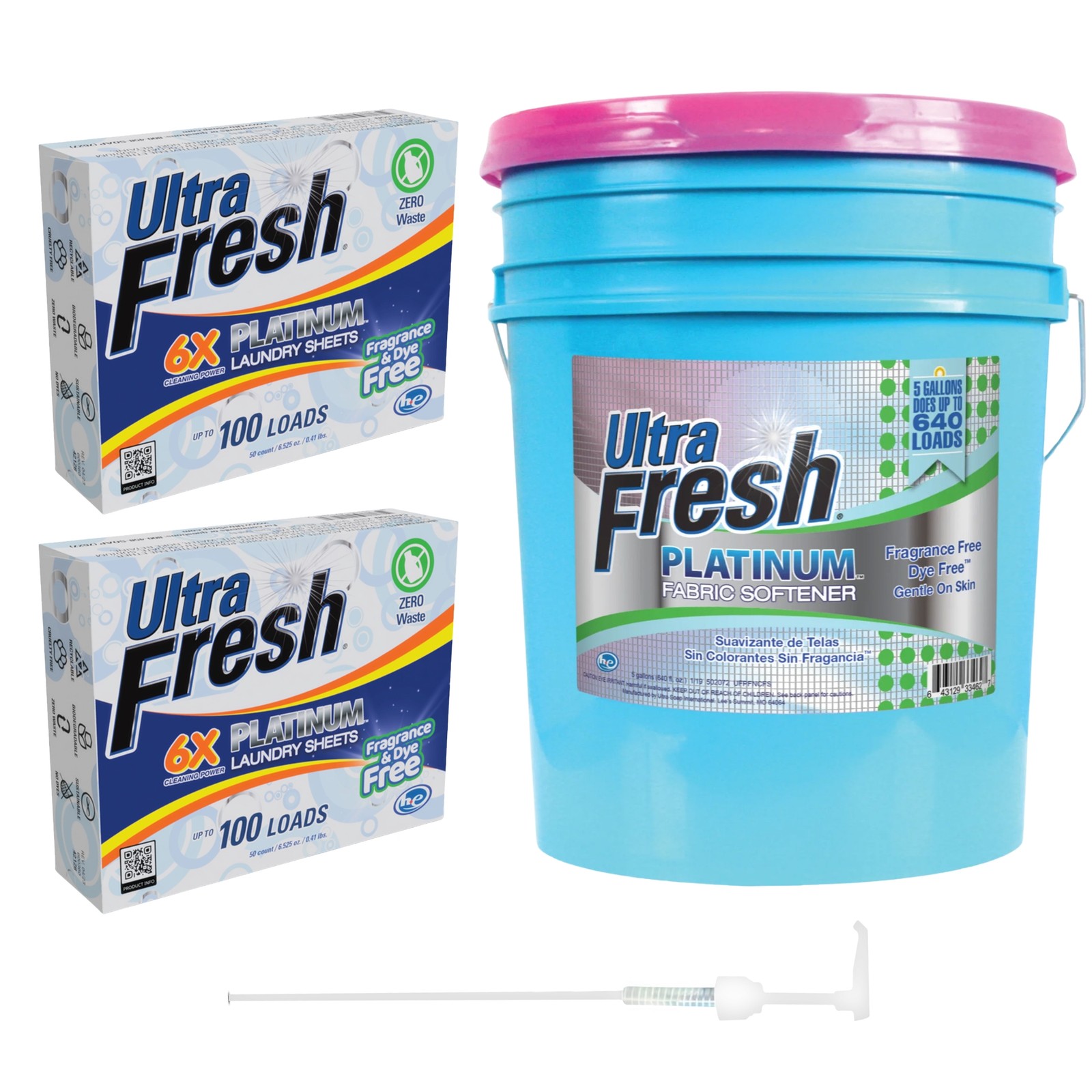 Ultra Fresh Platinum Fabric Softener and 2 Pack 6X Laundry Detergent Sheets