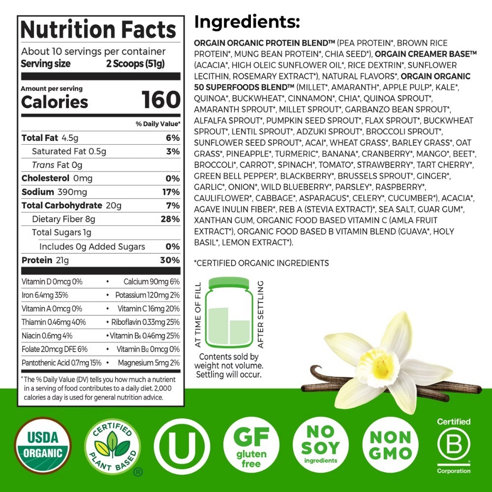 Superfoods Organic Plant Based Powder – Vanilla – 18oz