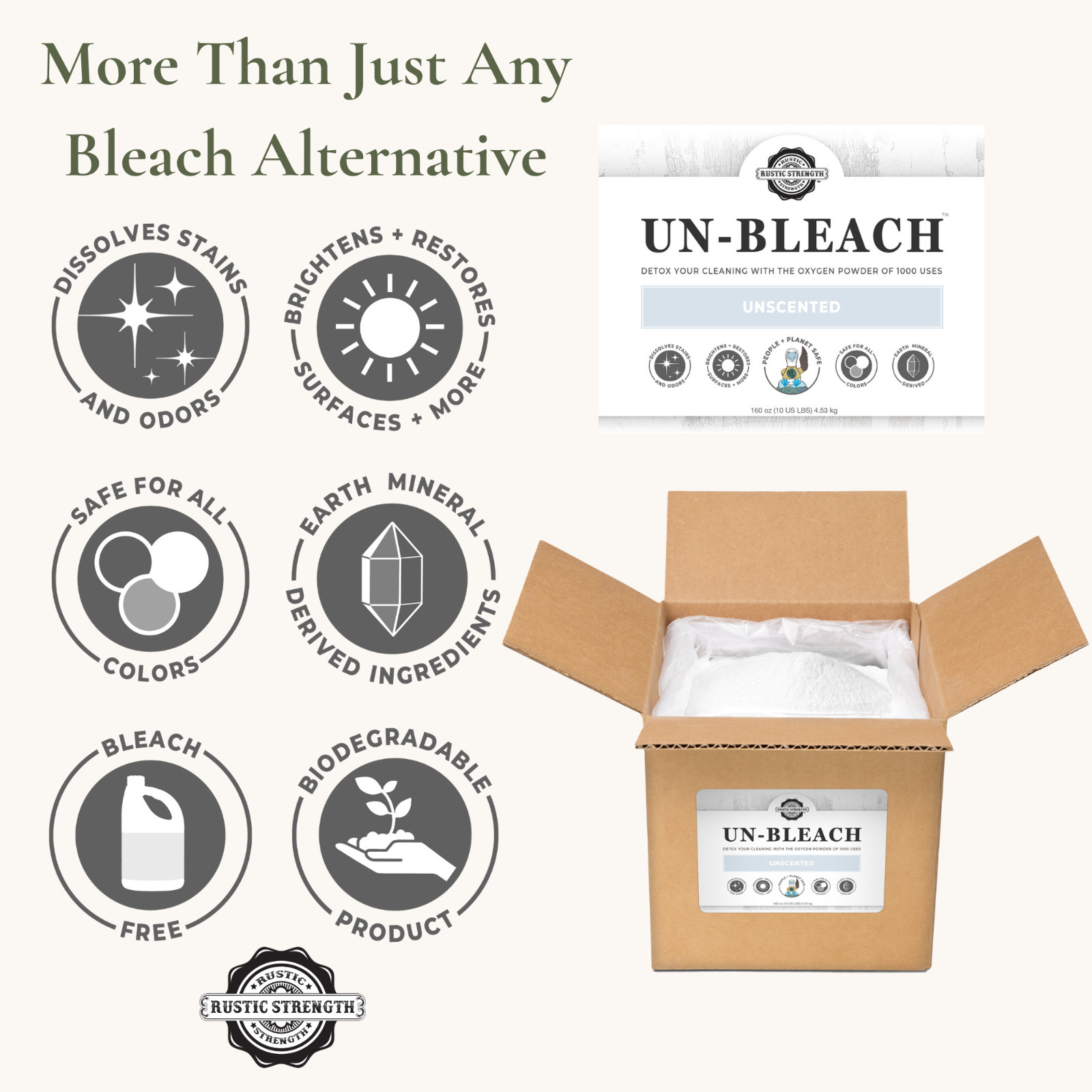Toxin-Free Un-Bleach 10 lb | Unscented |Plant-Based | Bleach Alternative