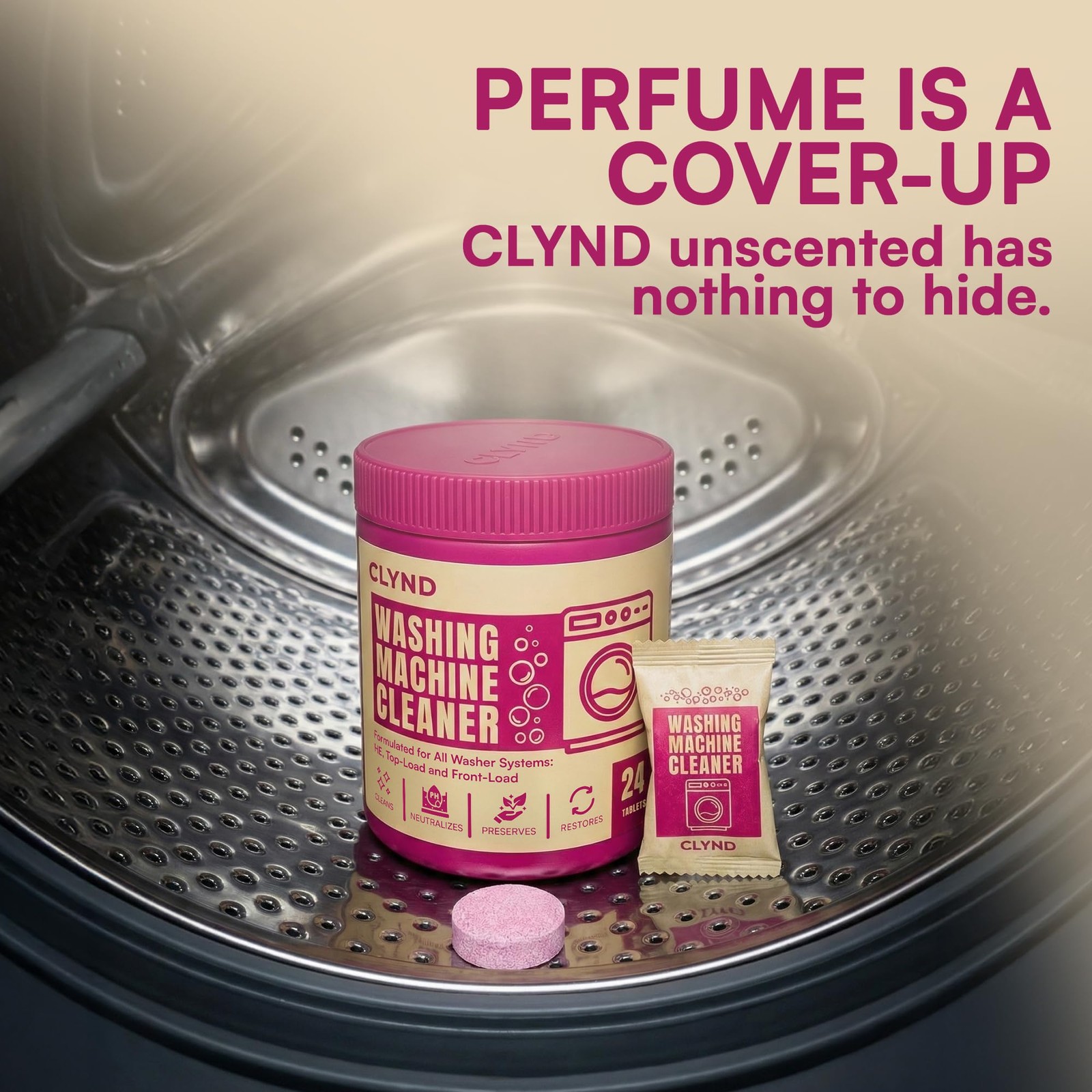 CLYND Washing Machine Cleaner Tablets Unscented 24 1 Count (Pack of 24), Pink