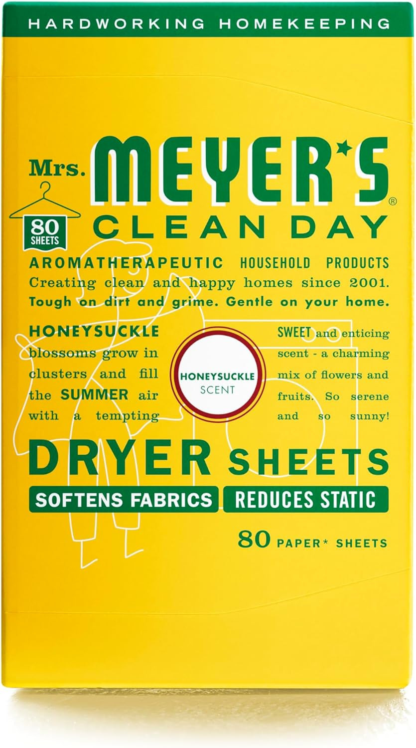 Mrs. Meyer’s Clean Day Dryer Sheets, Fabric Softener, Reduces Static, 80 Count