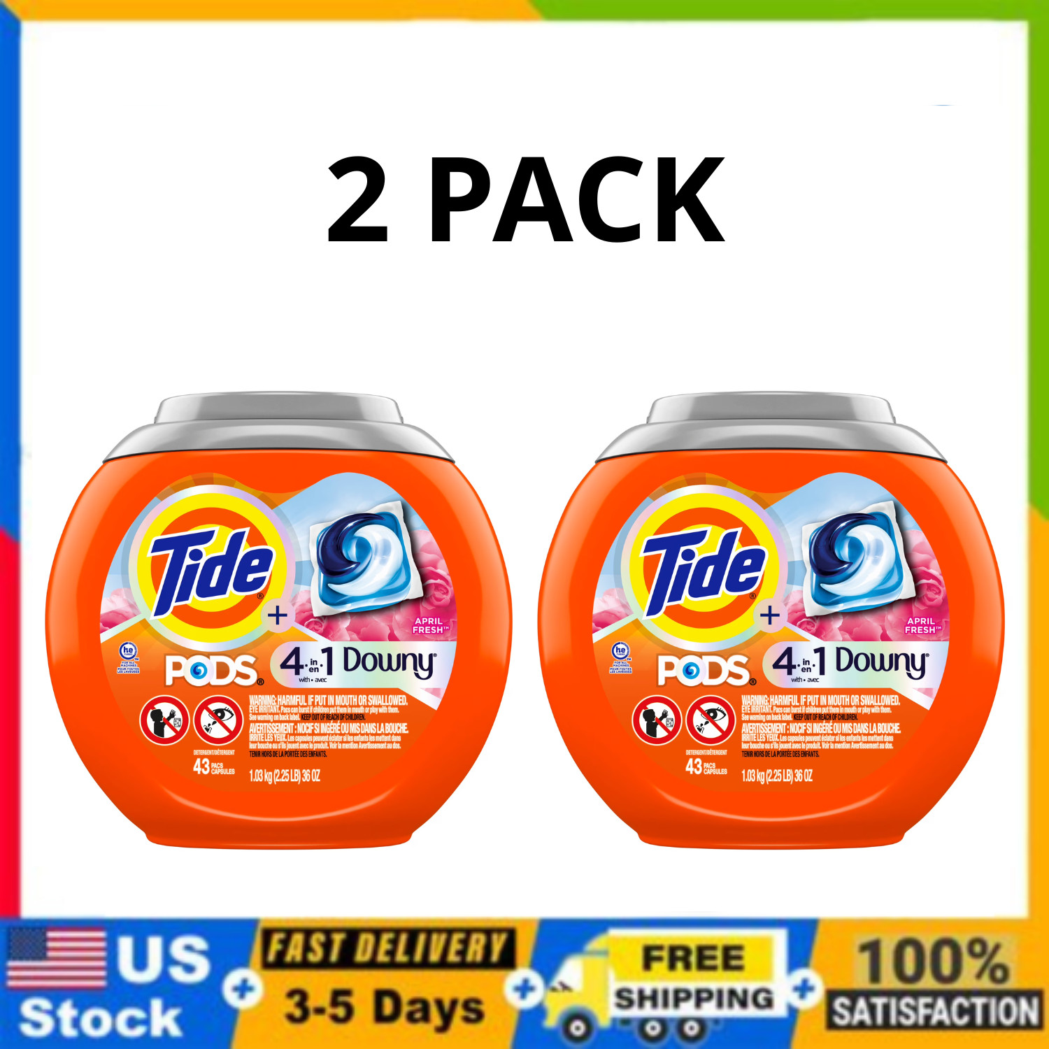 Tide PODS Laundry Detergent Pacs Downy Freshness, 3X Cleaning Power 43 Ct 2 Pack