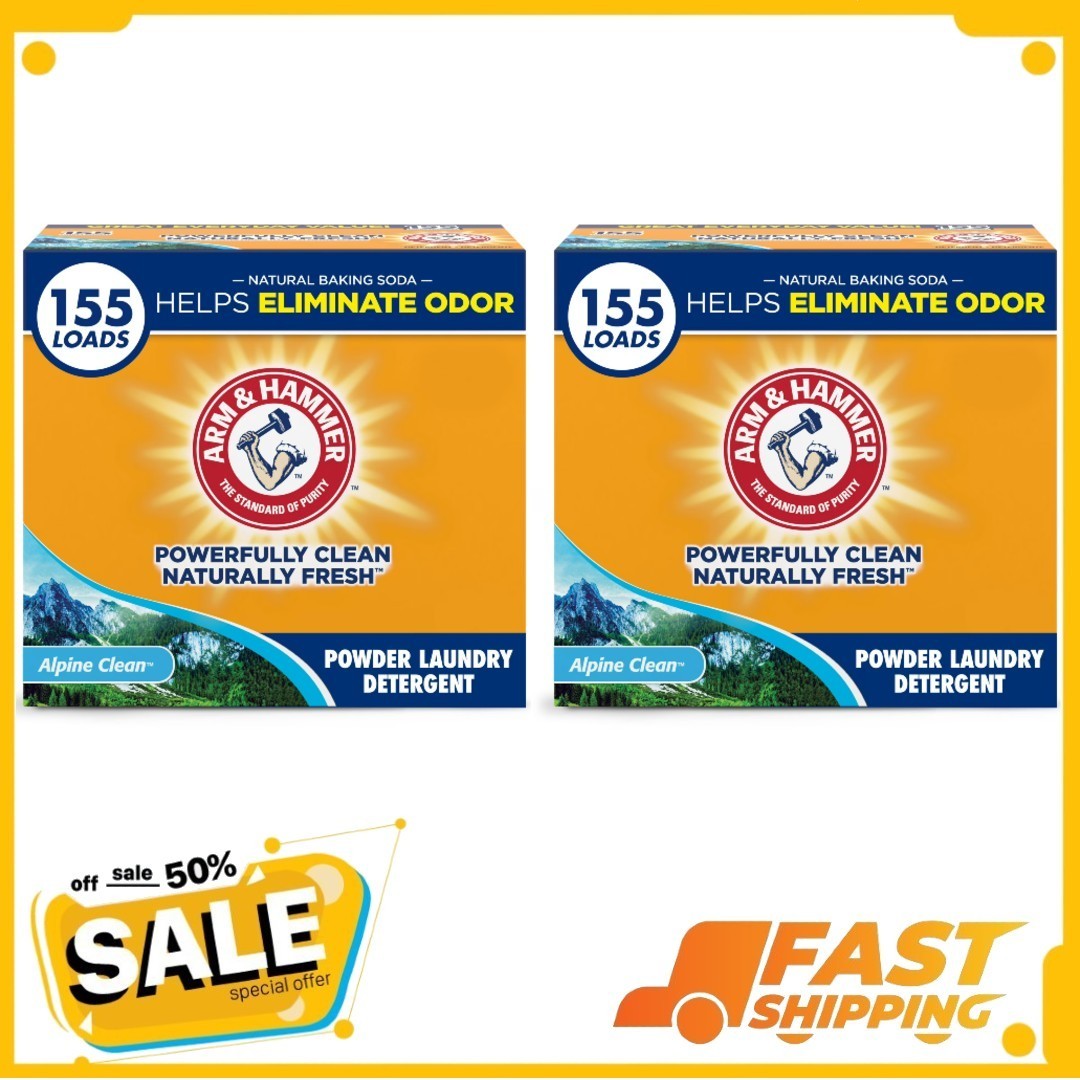 (2 Pack) ARM & HAMMER Powder Laundry Detergent, Alpine Clean, 9.56 lb, 155 Loads