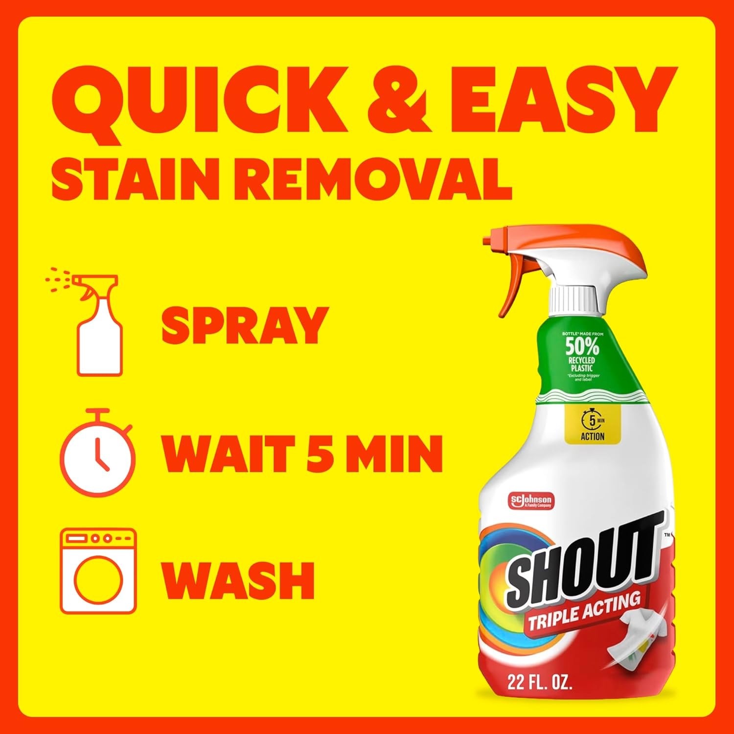 Shout Active Enzyme Laundry Stain Remover Spray, Triple-Acting Formula Clings, P