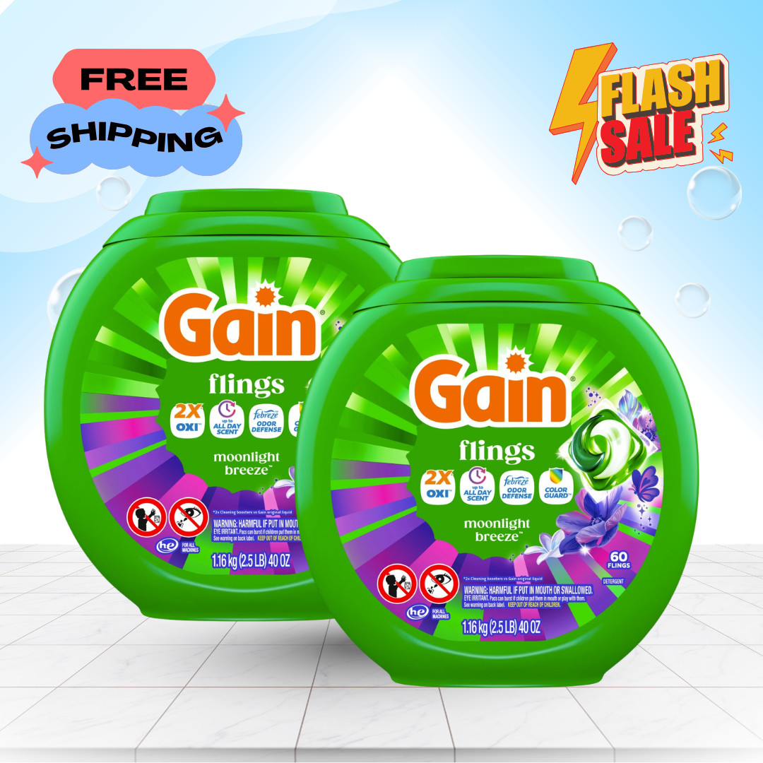 [HOT SALE] Gain Flings Laundry Detergent Pacs Moonlight Breeze 60 Ct 2 Pack NEW