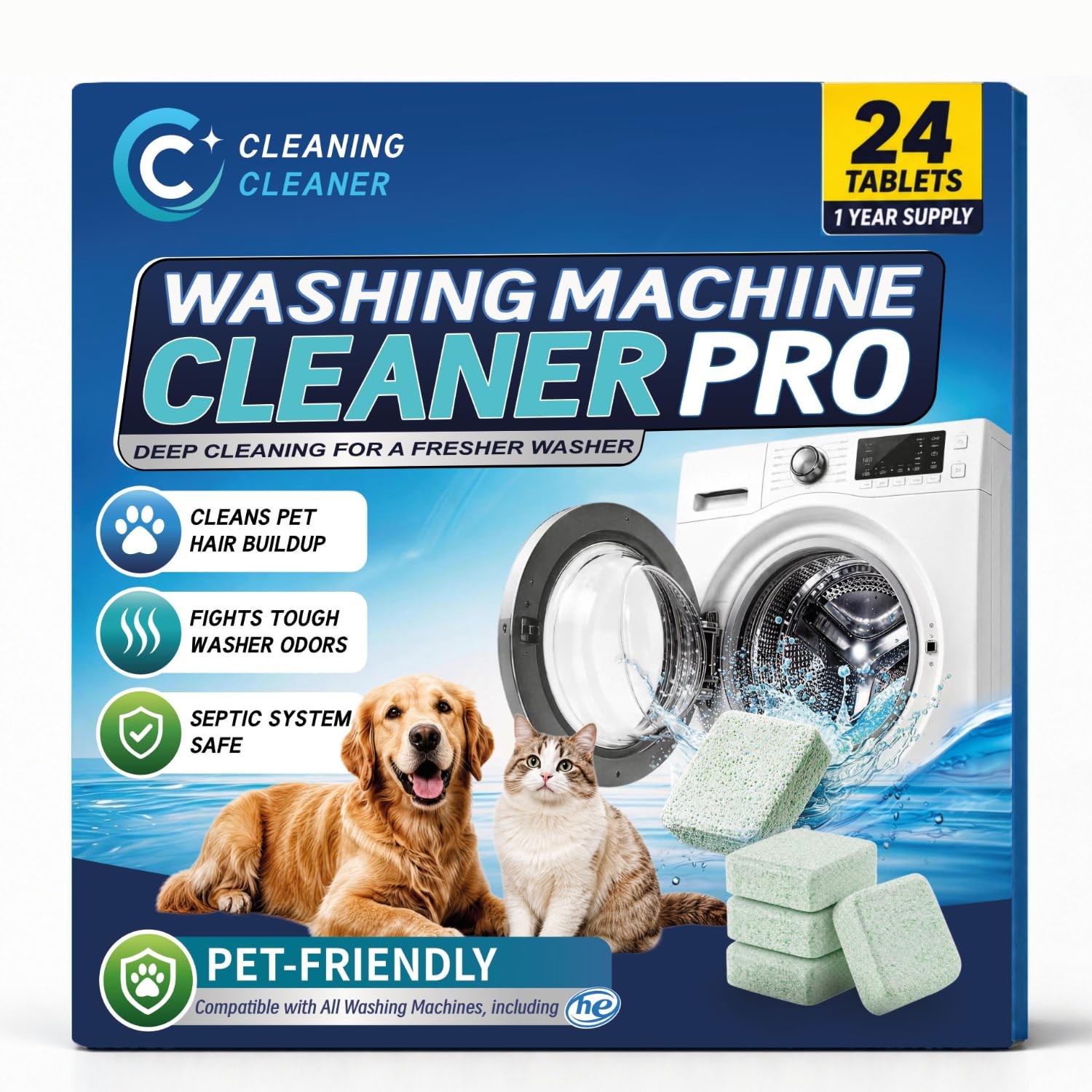 Cleaning-Cleaner Washing Machine Cleaner 1 Count (Pack of 24), White & Green