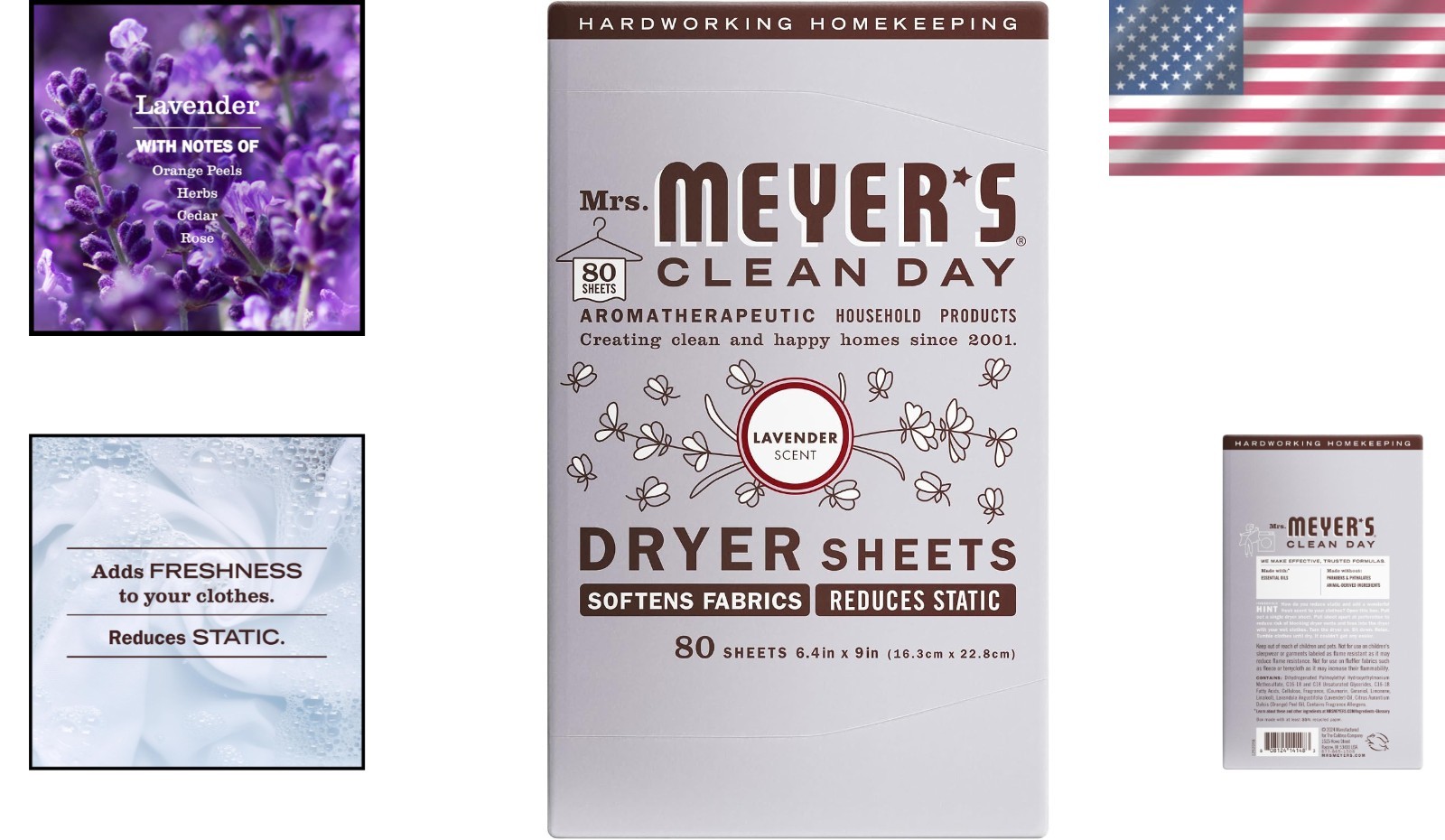 Mrs. Meyer’s Clean Day Lavender Dryer Sheets – 80 Count with Softening Agents