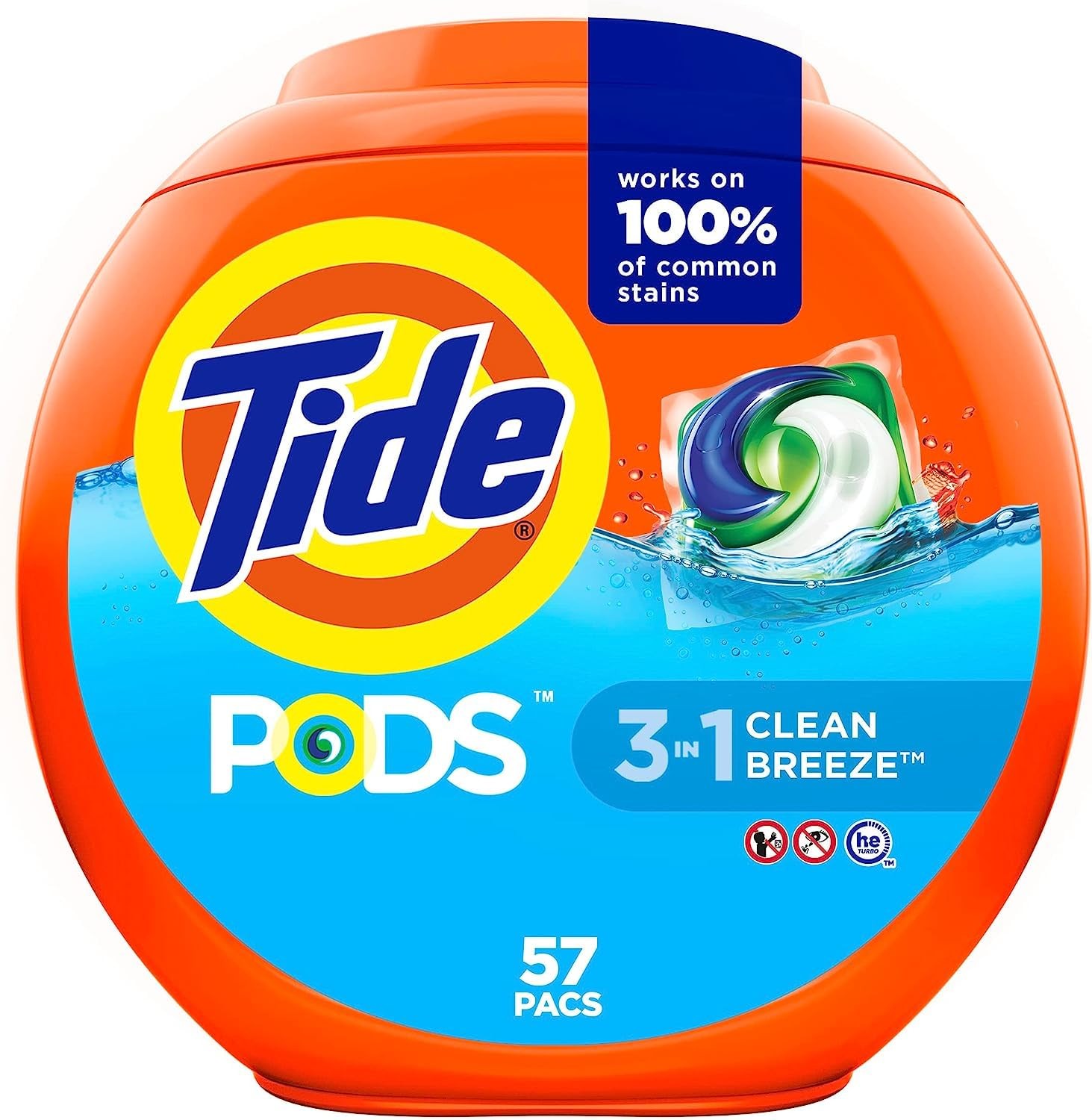 Tide Pods Laundry Detergent Pacs 57 Count Powerful Stain Fighter Clean Breeze