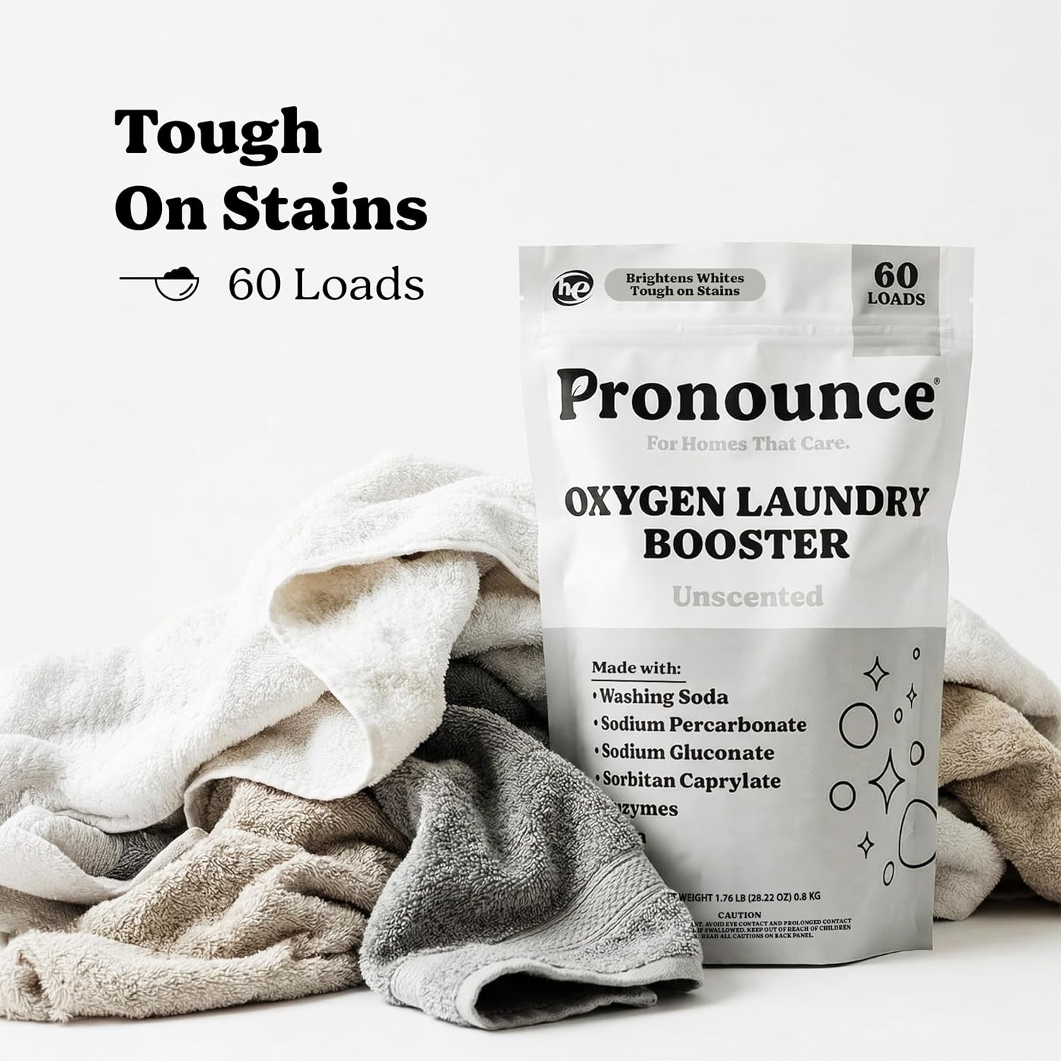 Oxygen Laundry Booster W/ Enzymes Brightens White & Tough on Stains Fights Odor.
