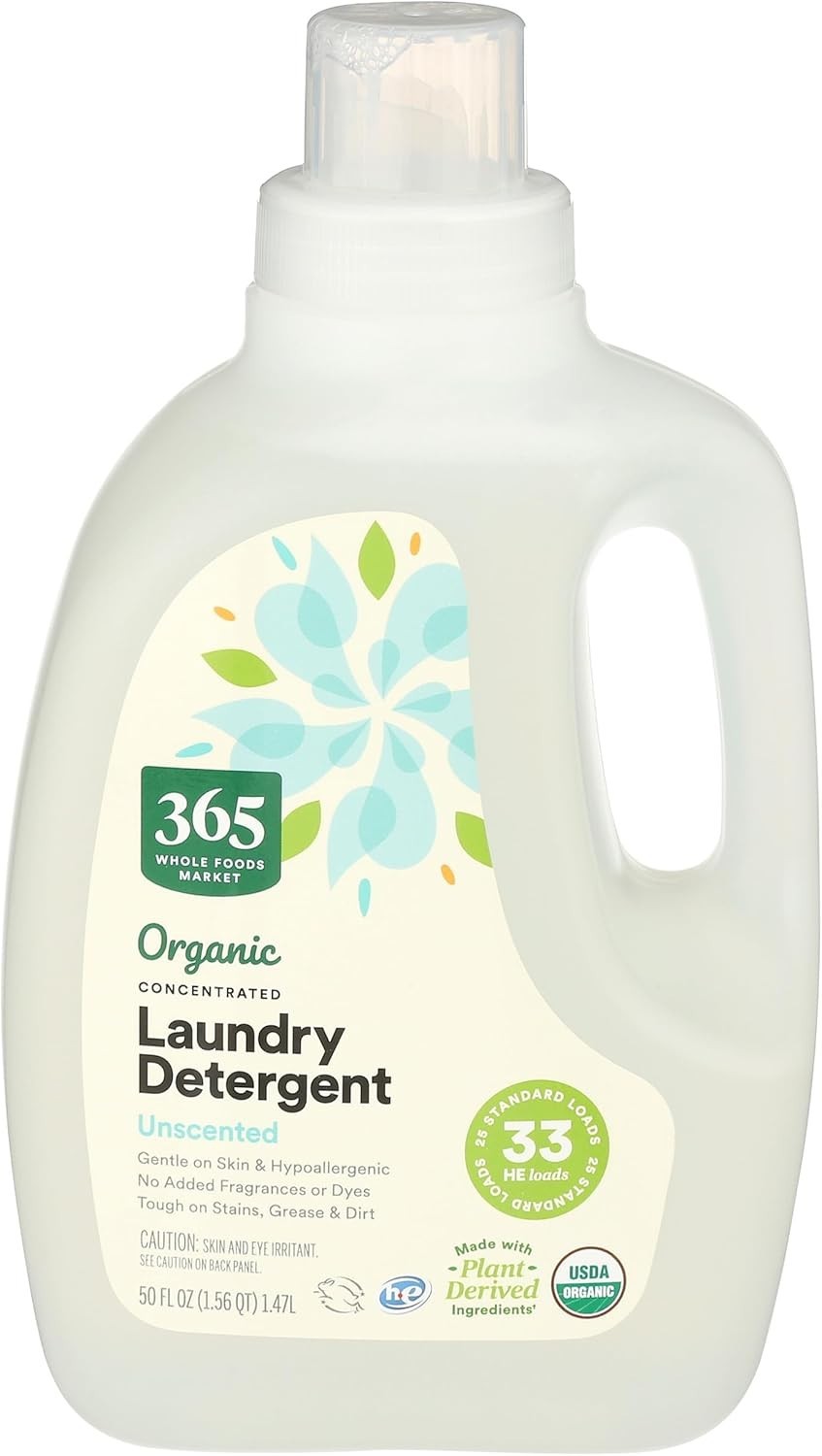 33 HE Loads of Organic Unscented Detergent – Gentle & Hypoallergenic Formula