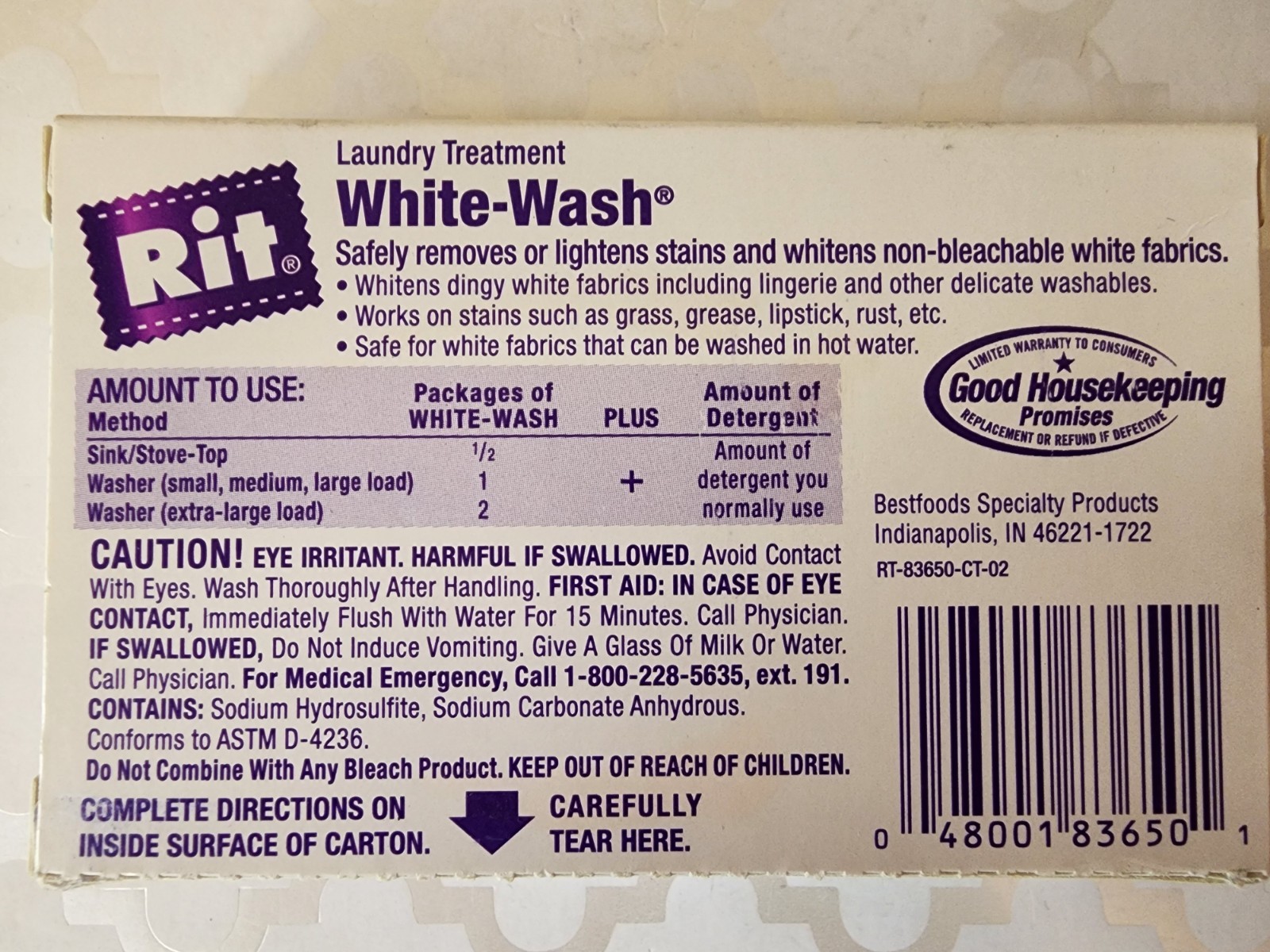 Vtg Rit White-Wash Laundry Treatment Stain Remover & Whitener For Non-Bleachable