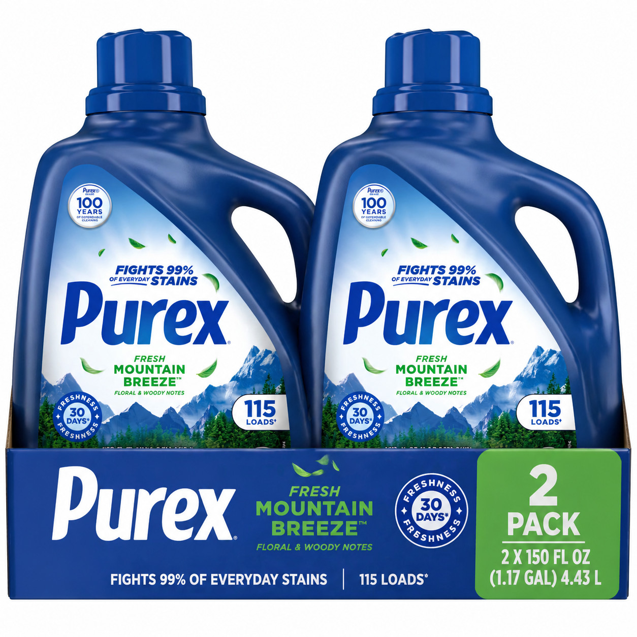 Purex Liquid Laundry Detergent Fresh Mountain Breeze 150oz 115 Loads Pack of 2