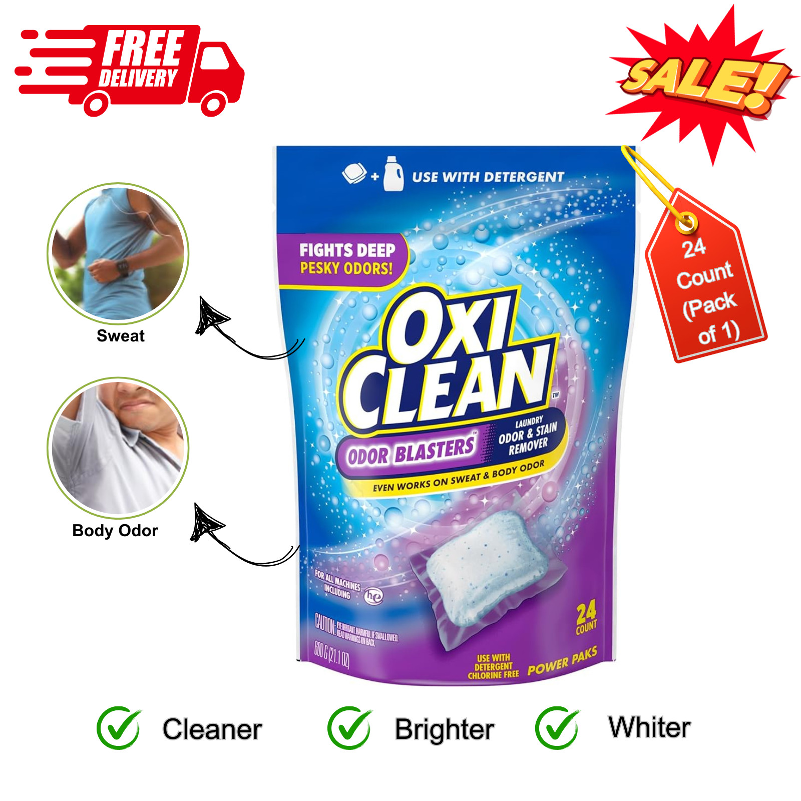 OxiClean Odor Blasters Laundry Paks 24ct – Stain & Odor Remover, Chlorine-Free