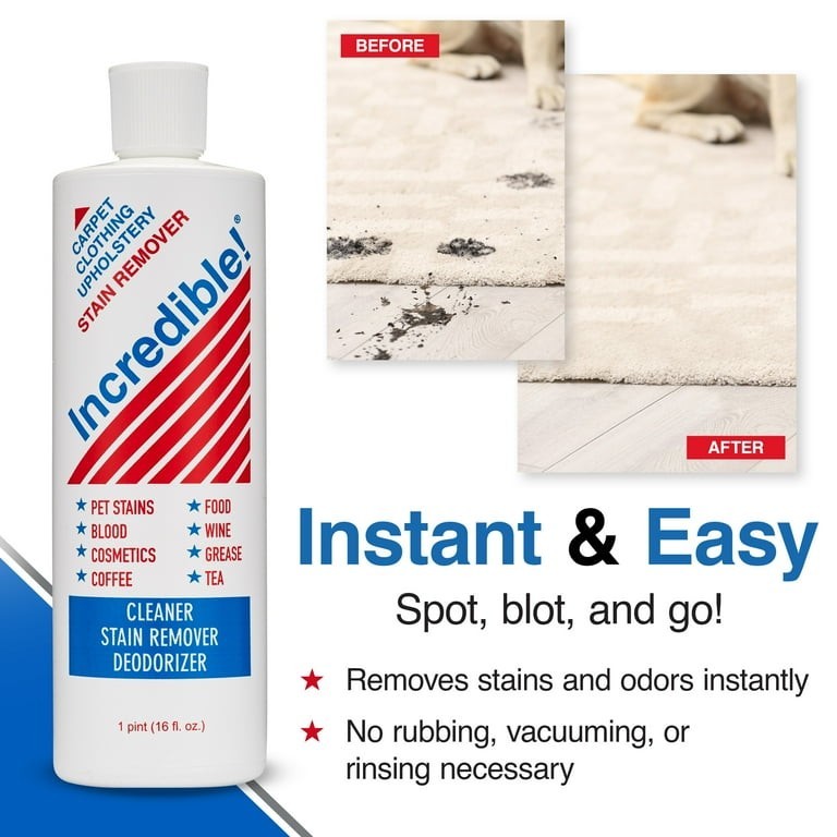 NEW INCREDIBLE Stain Remover 16 Fl Oz Carpet Clothing Upholstery Cleaner 1 Pint