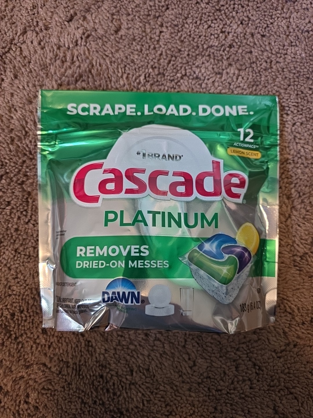 12X Cascade Platinum Dish Detergent Lemon Scent Action Packs 12ct Total 144ct